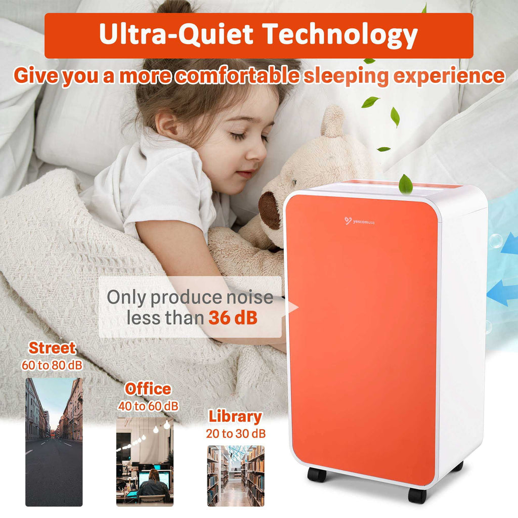 Yescom 24 Pint Portable Dehumidifier 2700 Sq. ft for Basement and Home with Drain Hose, Auto Shut-off