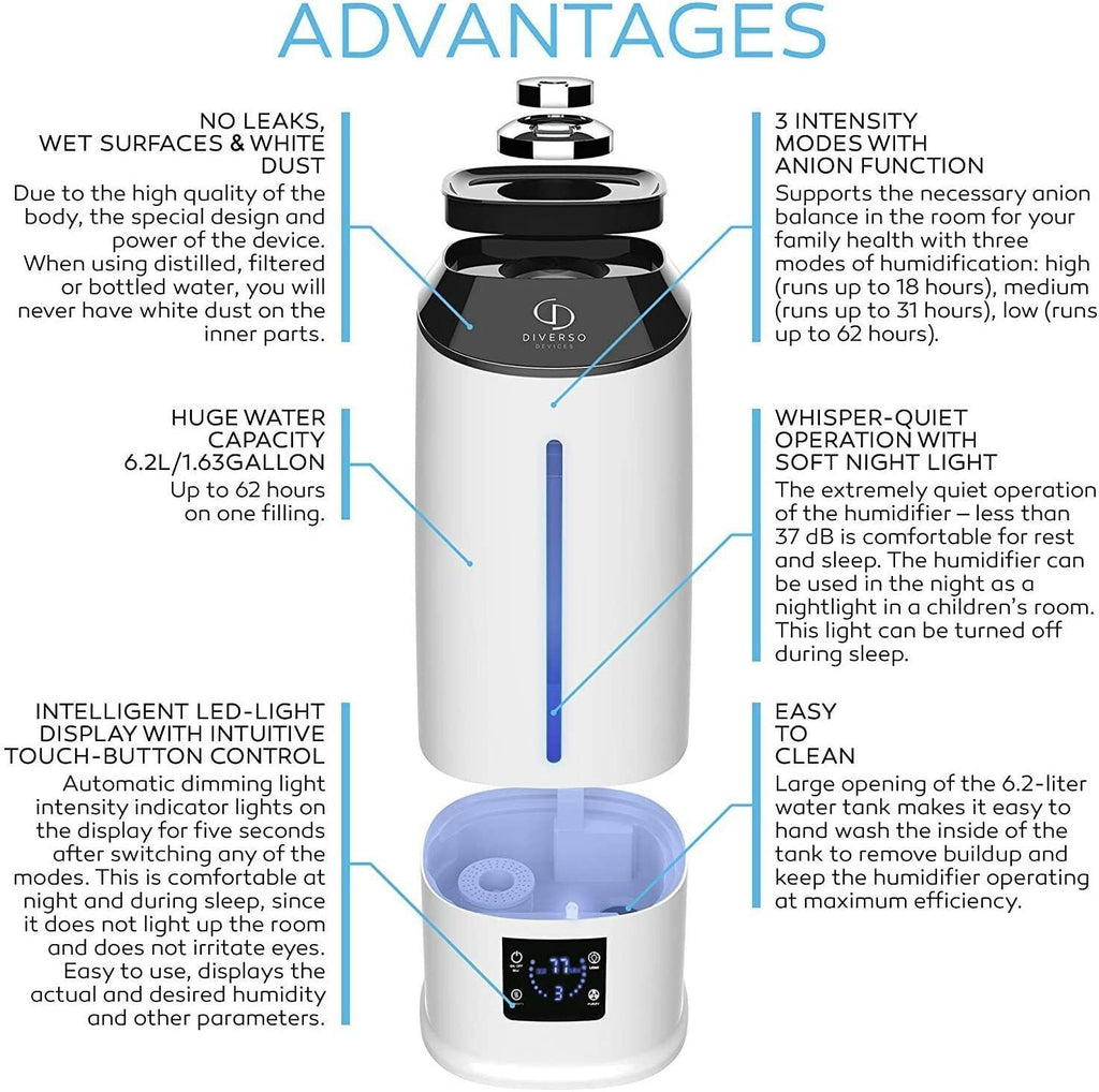 DIVERSO Cool Mist Humidifier with Remote Control and LED Display 1.59 Gallon