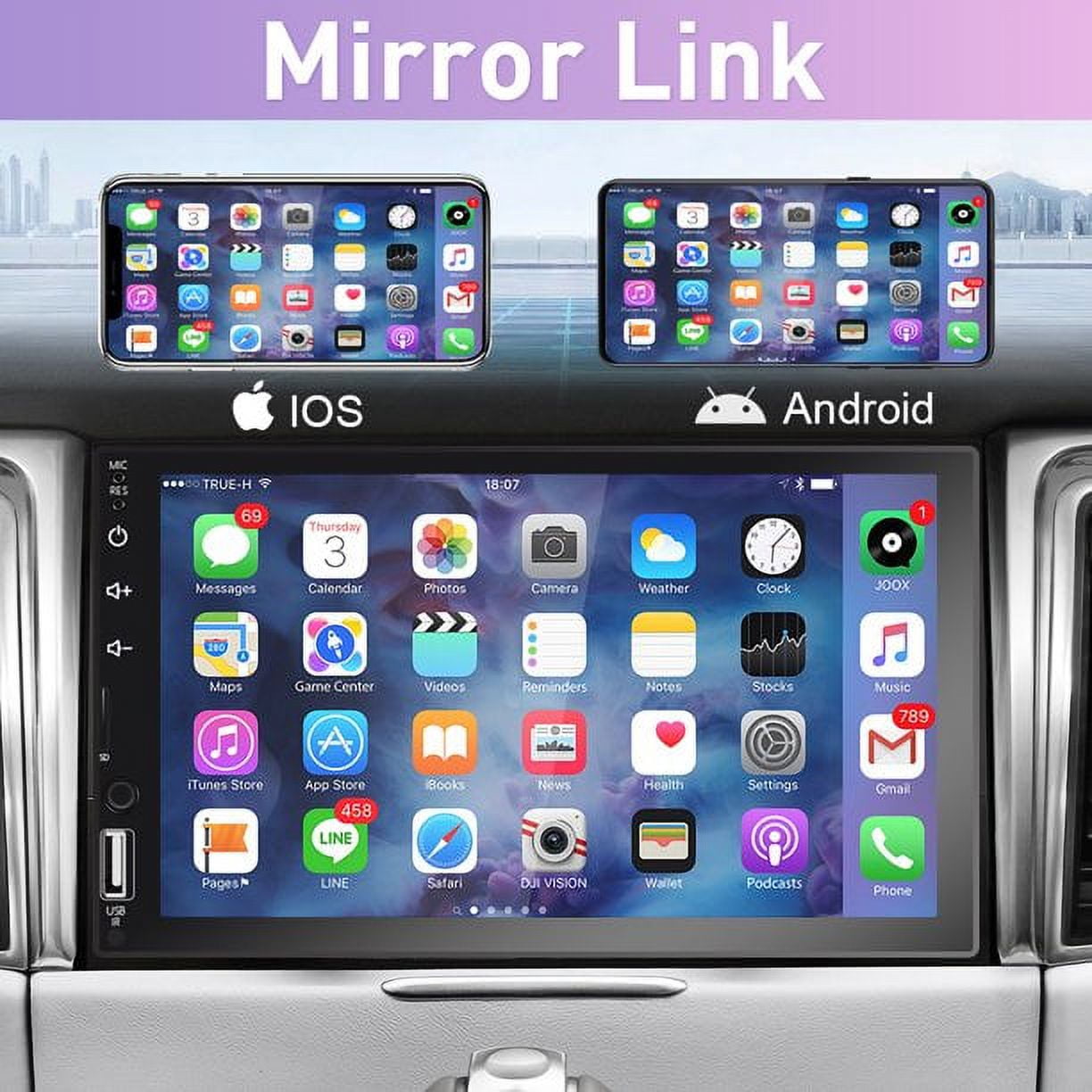 Podofo Double 2 Din 7'' Touch Screen Car Stereo Radio Carplay Android Auto Car Audio Car Multimedia MP5 Player Bluetooth Mirror Link FM USB Charging, with Backup Camera