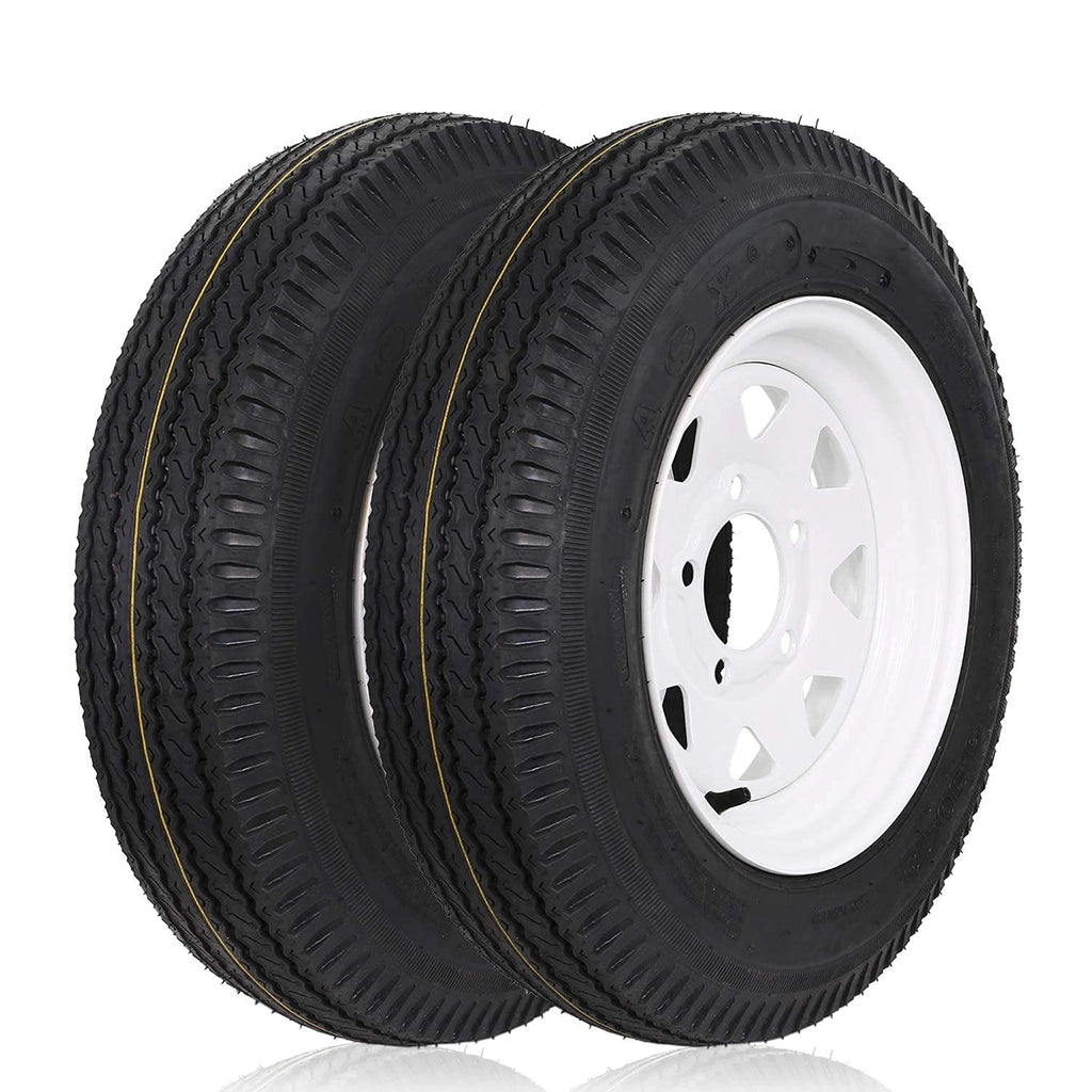 1Autodepot 5.3-12 5.3x12 530-12 5.30-12 Trailer Tires with 12'' Rims, 5 Lug on 4.5'', Load Range C, 6PR, Set of 2