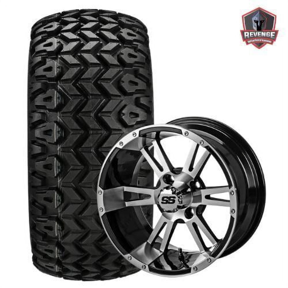 14" Raptor Machined Black Golf Cart Wheels on Tires Combo (23X10-14) Set of 4