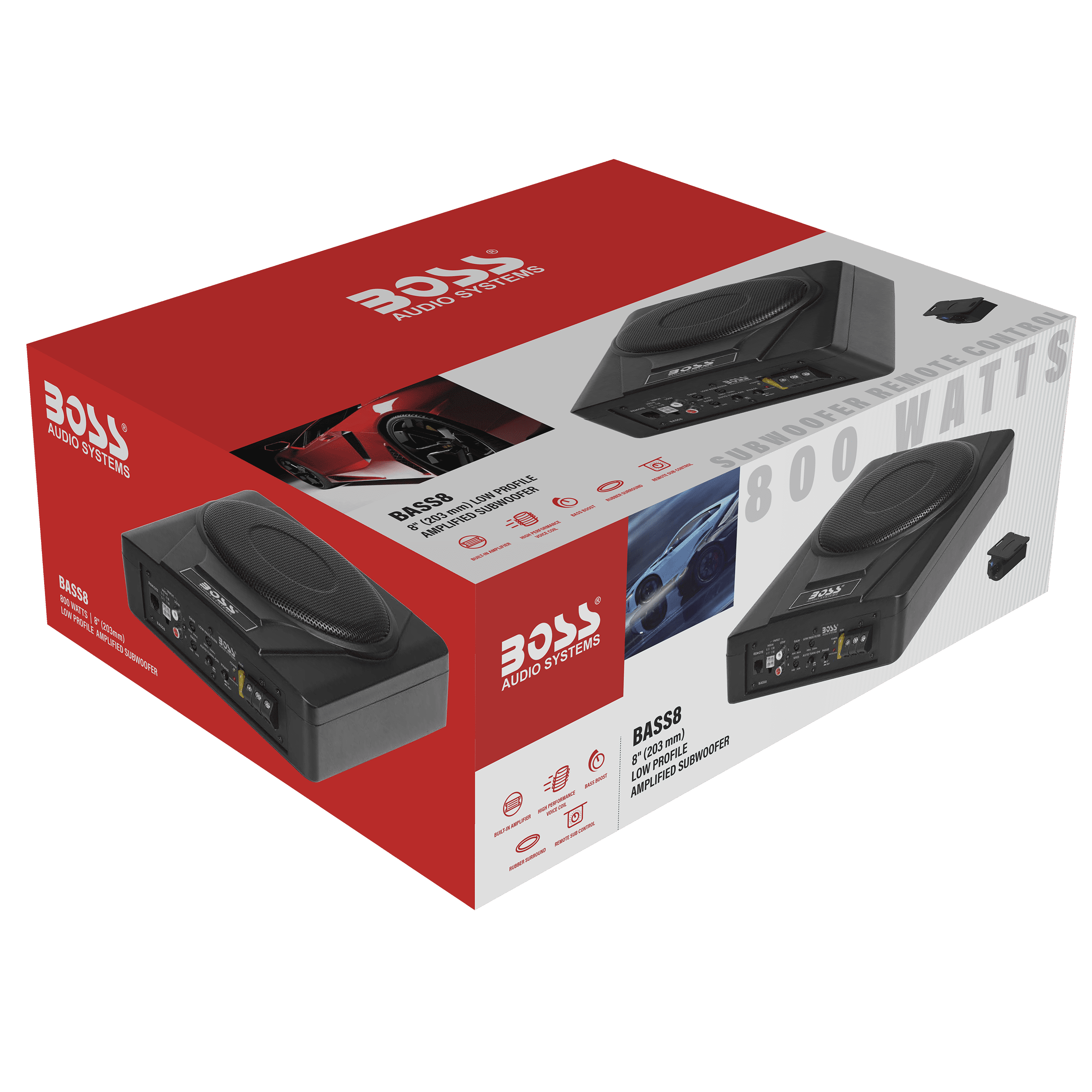 BOSS Audio Systems BASS8 8 Inch Under Seat Powered Car Subwoofer – 800 High Output, Low Profile, Built In Amplifier, For Truck, Boxes and Enclosures, Remote Subwoofer Control