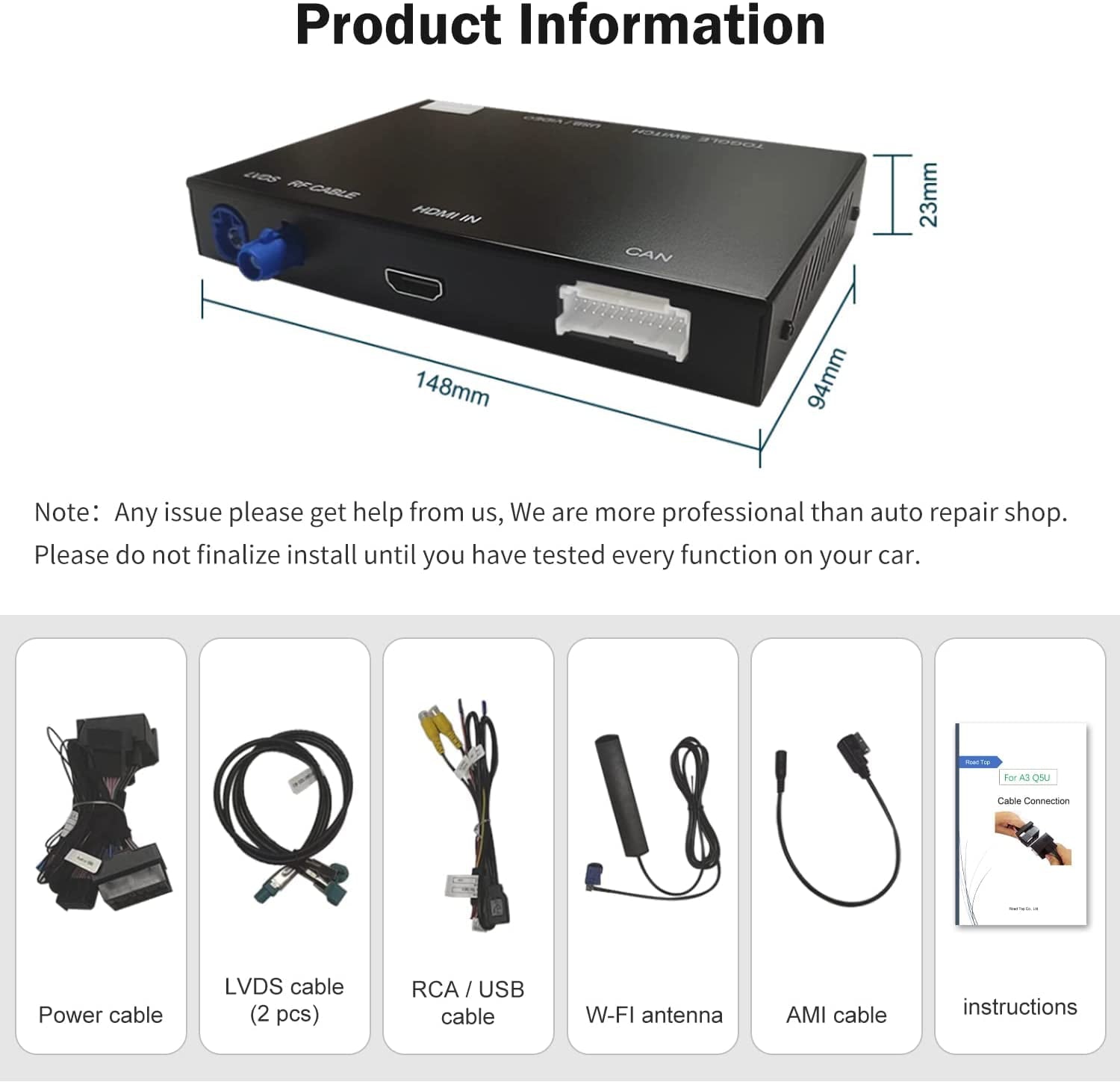 Road Top Wireless Carplay Android Auto Retrofit Kit for Audi A4 A5 S4 S5 RS4 RS5 Q5 2008-2015 with 3GMMI Factory Screen Update, Support Mirrorlink, Siri, Original Control, Camera