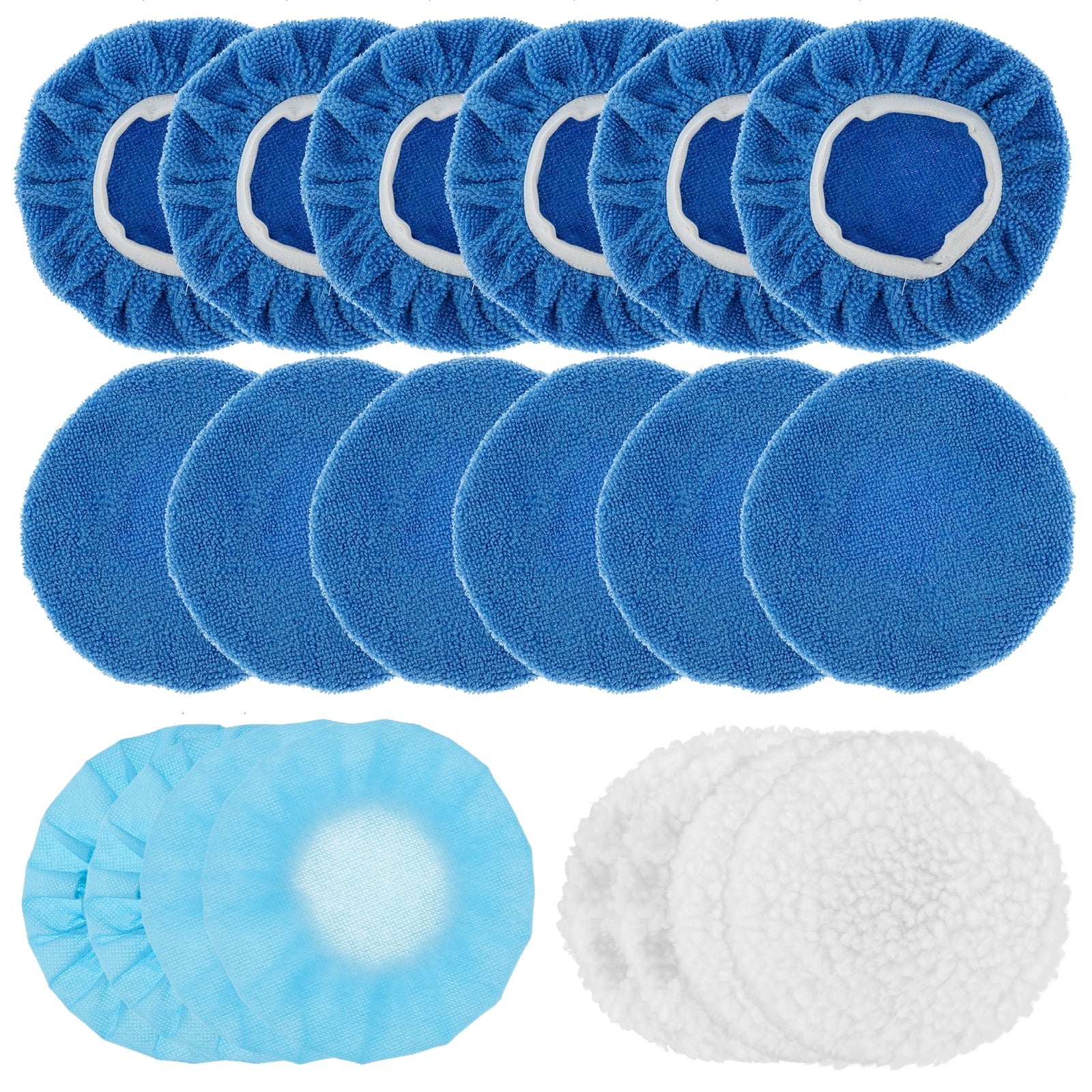 Protoiya 20Pcs Car Buffer Polisher Pad Soft Microfiber Polishing Bonnets 5-6inch Car Orbital Waxing Cover Kit Durable Auto Waxer Pad with Woollen Polishing Bonnets for Waxing Polishing