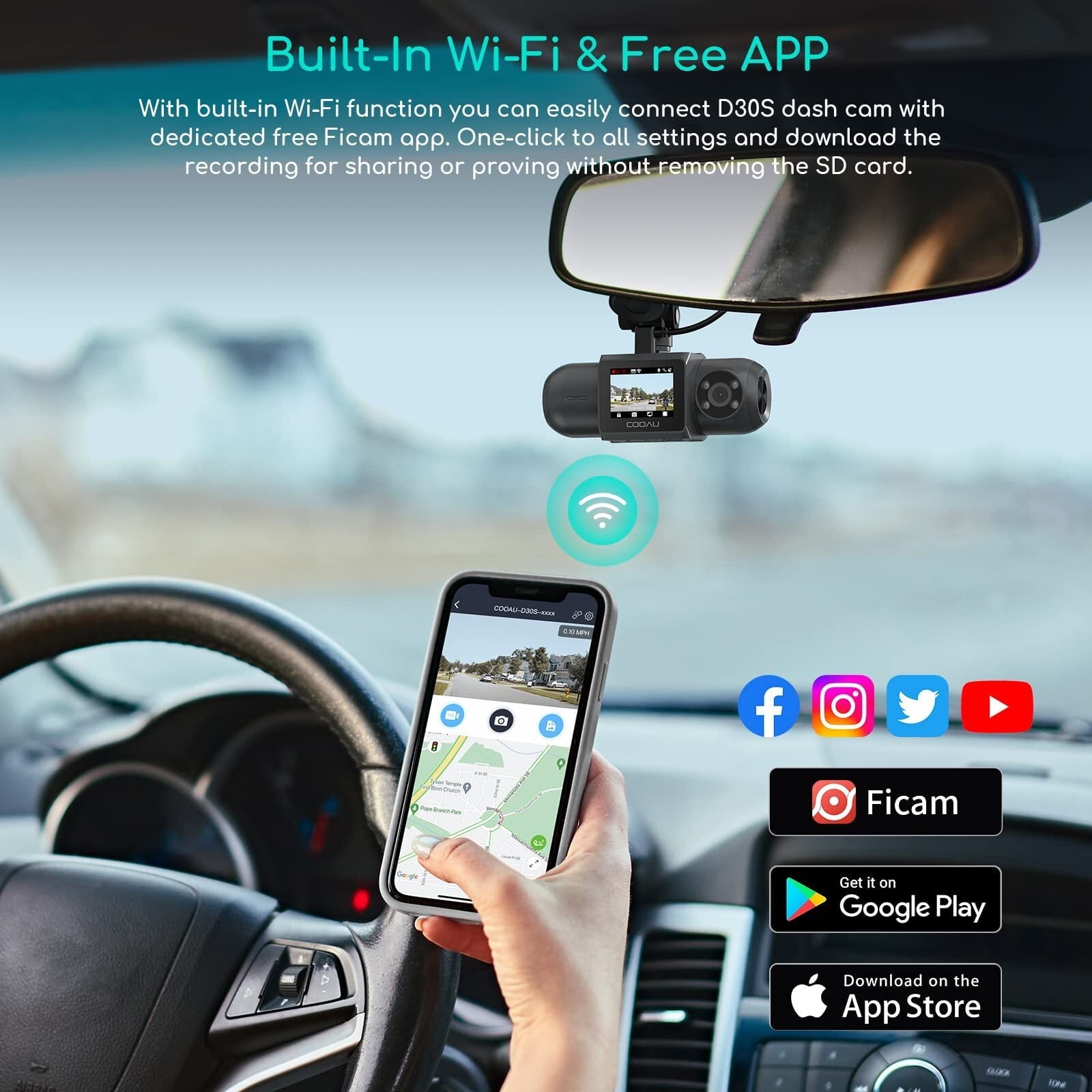 Dash Cam WiFi 2.5K Dual Dash Cam Front and Inside, Parking Mode, Loop Recording Dash Camera Driving Recorder with GPS and Speed