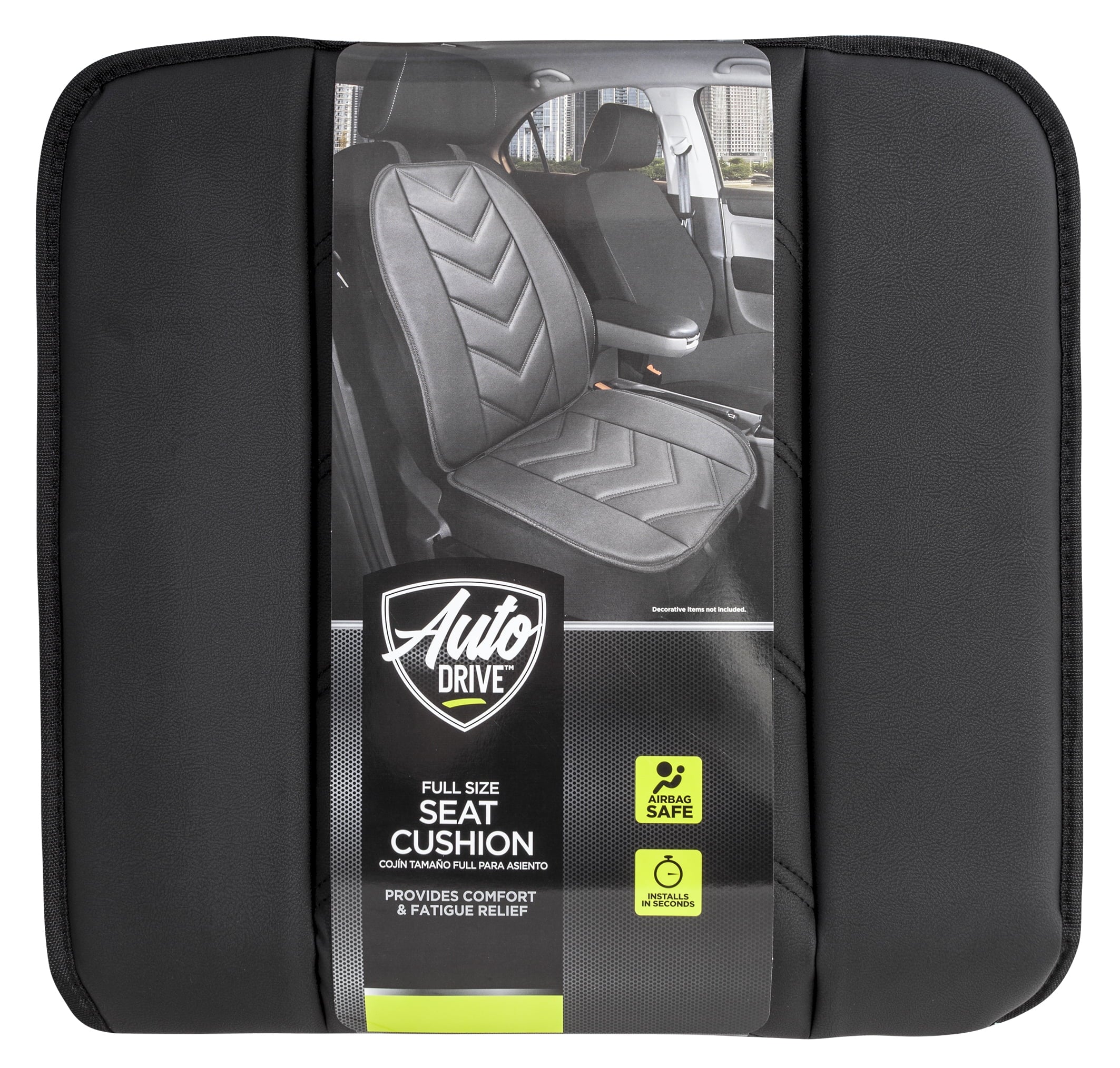 Auto Drive 1PC Full Size Seat Cushion Leather Black - Universal Fit, 20CUWM11