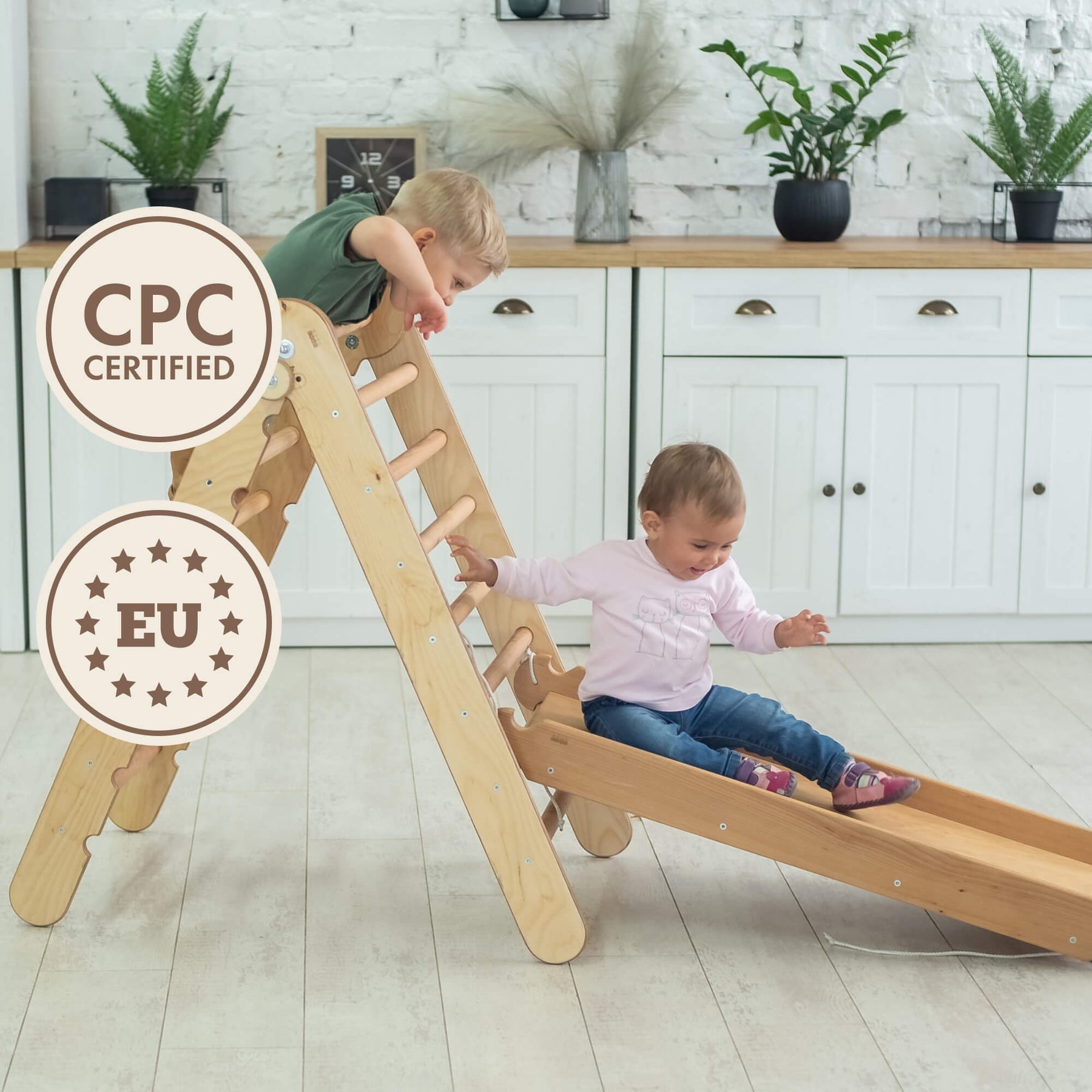 Toddler Indoor Play Equipment 2in1: Foldable Triangle Ladder and Slide/Climbing Board - Montessori Playground for Kids and Babies