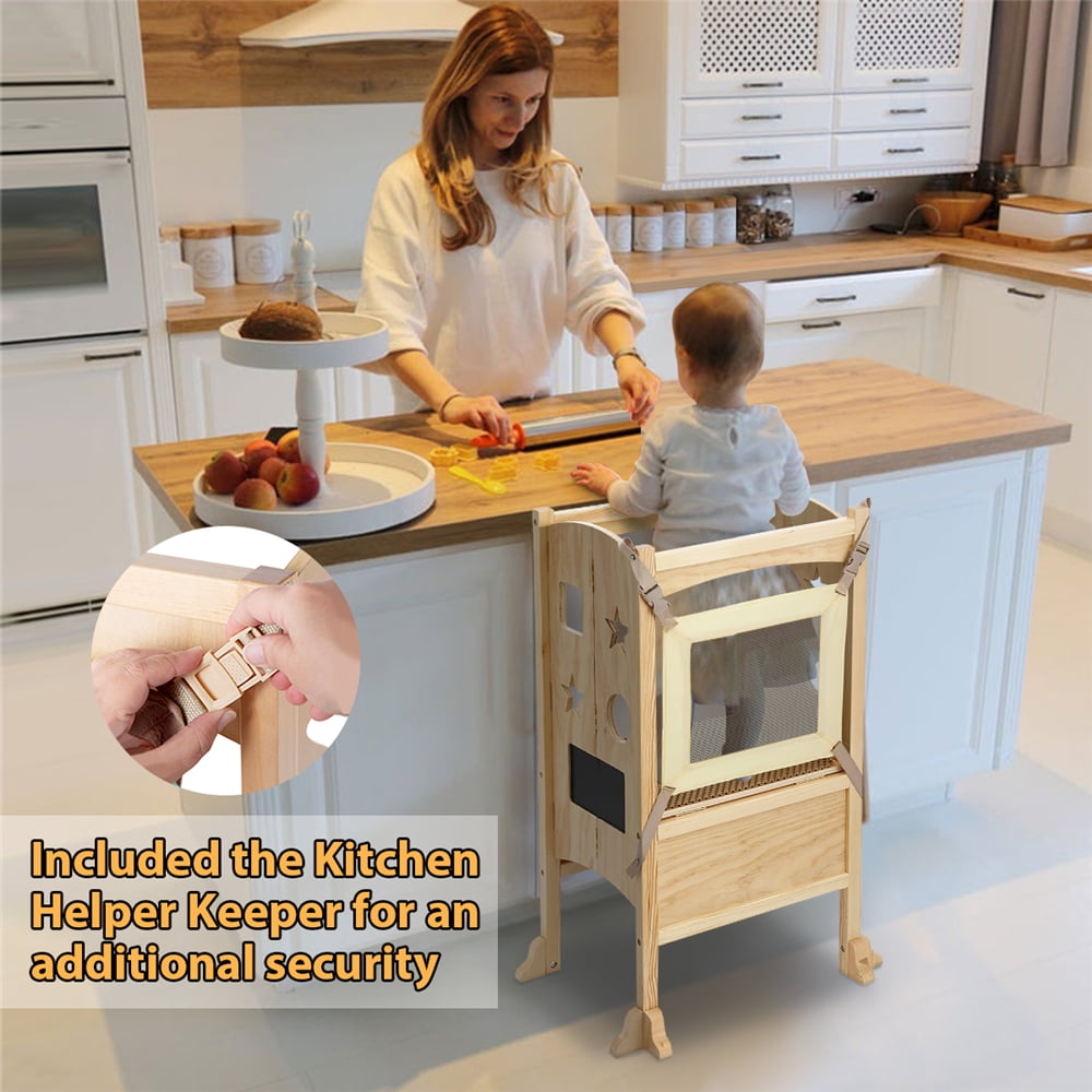 Foldable Toddler Kitchen Step Stool Helper, Adjustable Height Safety Cooking Stool Tower for Toddlers