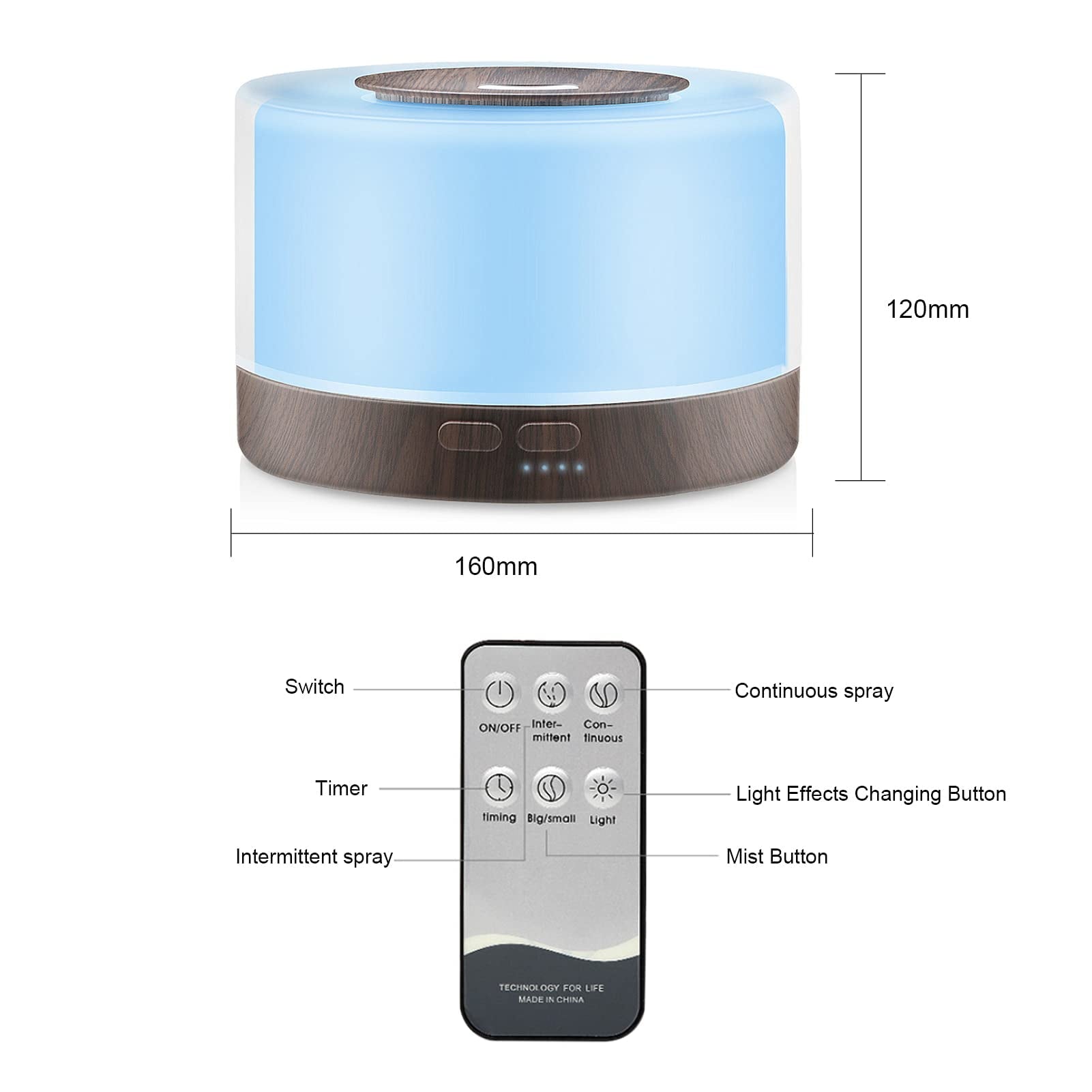 Aromatherapy Essential Oil Diffuser for Room: 500ml Aroma Air Humidifier Remote Control for Home Large & Small Rooms - Ultrasonic Cool Mist Diffusers Oils Vaporizer with Light & Timer Bedroom Office