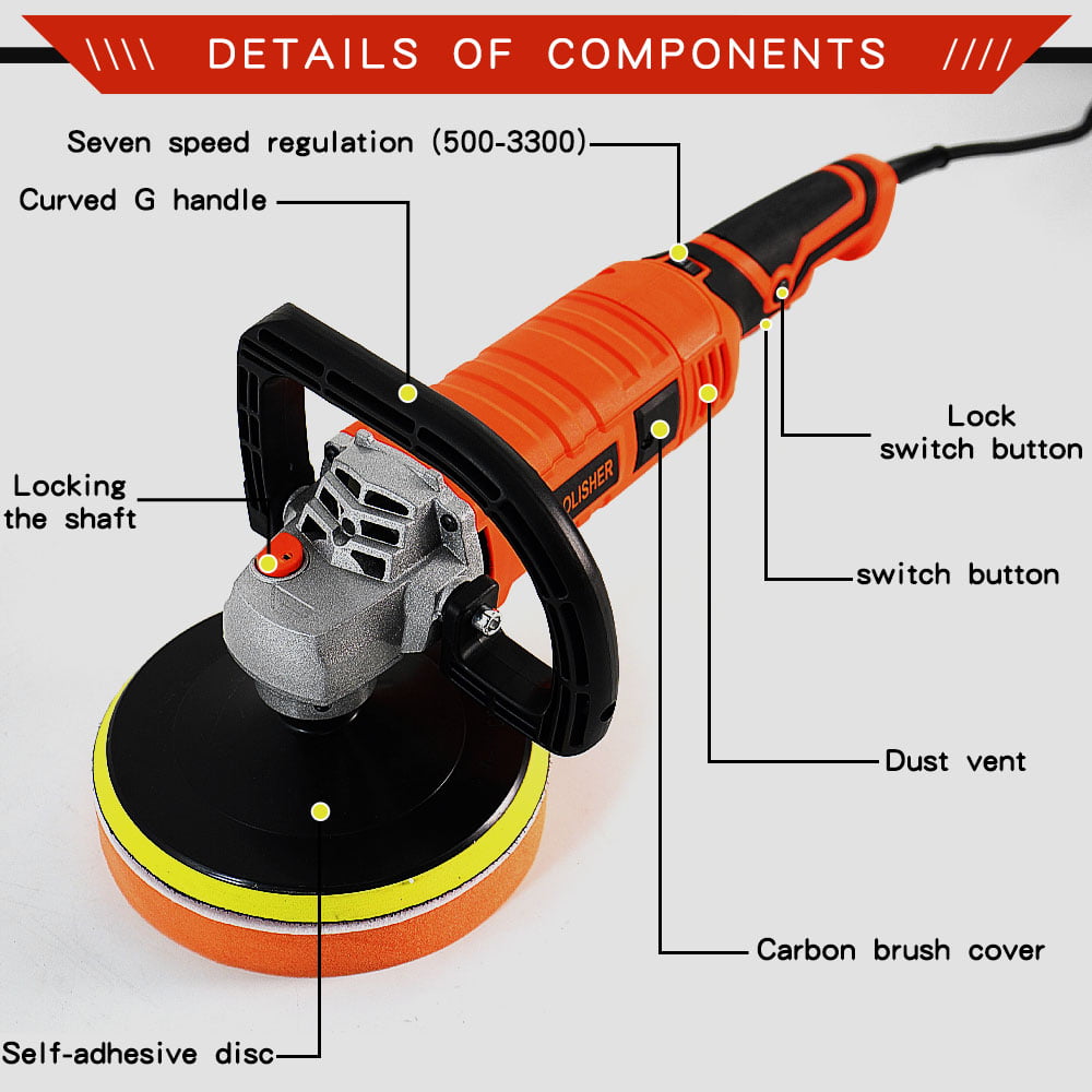 Buffer Polisher for Car Detailing, 1580W Variable Speed Car Polisher,7-Inch, Dual Action Random Orbital, Detachable Handle Car Waxing Cleaning Kit Perfect for Car/Boat/Home Appliance