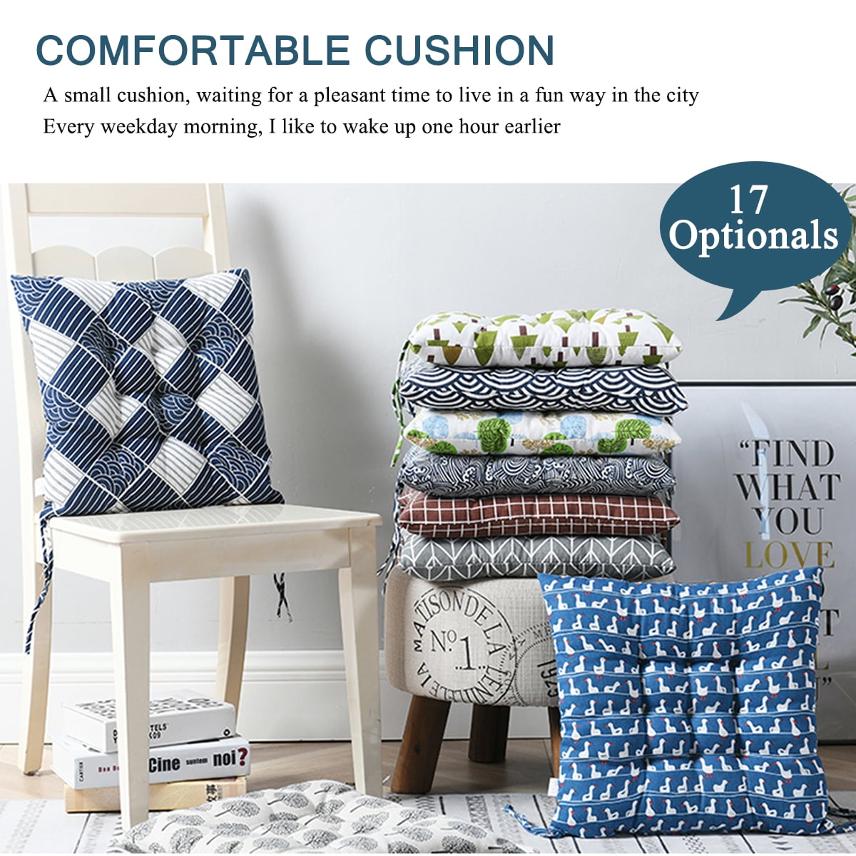 15.7x15.87 inch Square Chair Pad Seat Cushion,with Ties Non-slip,Superior Comfort & Softness,Indoor Outdoor Sofa Chair Pads Cushion Pillow Pads for Garden Home Kitchen Office Car