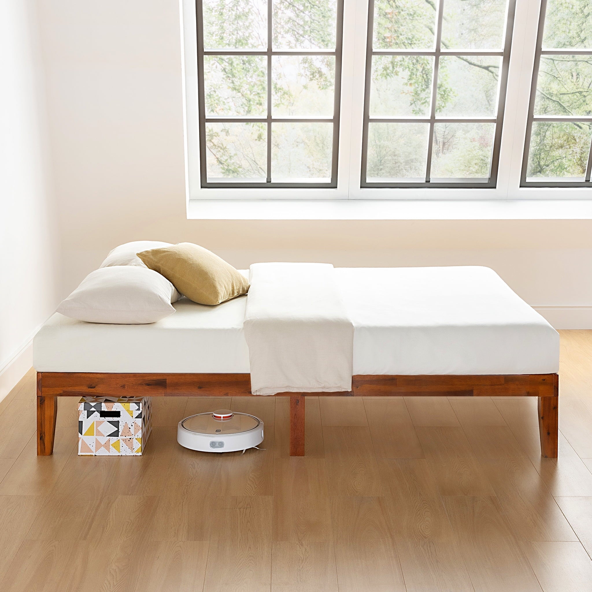 Mellow Naturalista Classic 12" Solid Wood Platform Bed with Wooden Slats, Queen, Cherry