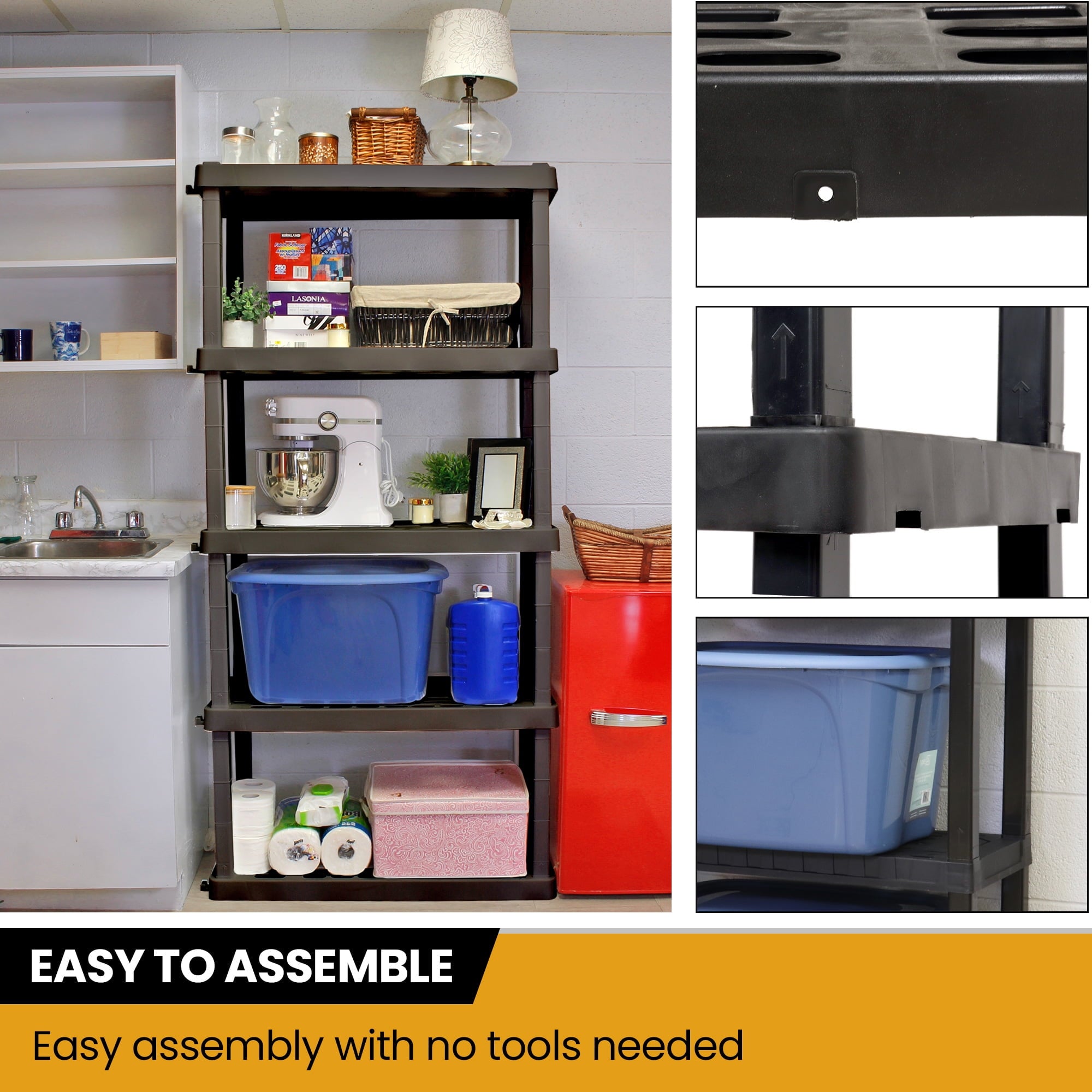 Hyper Tough Large 5-Tier Shelving Unit, W36 x D18 x H74" Interlocking Multipurpose Organizer, Black