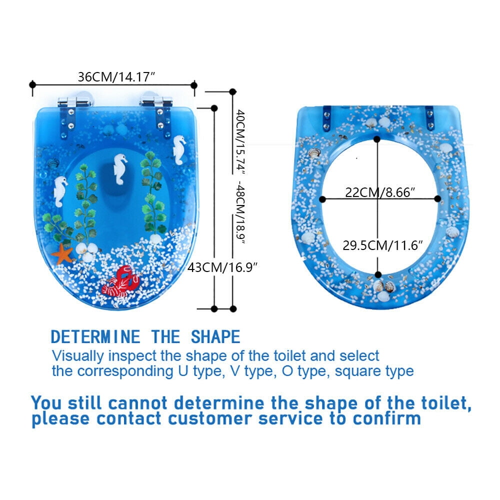 Oukaning Toilet Seat U/V Shape Resin Decorative Toilet Seat Seashell Sea Plants Decored Bathroom