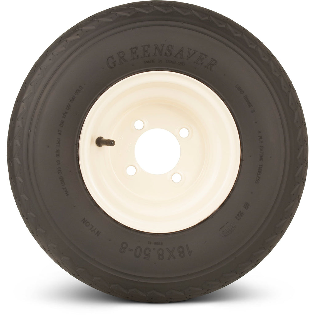 Greenball Greensaver 18X8.50-8 4 PR Golf Cart Tire and Wheel Assembly, 4 lug White Color Wheel included