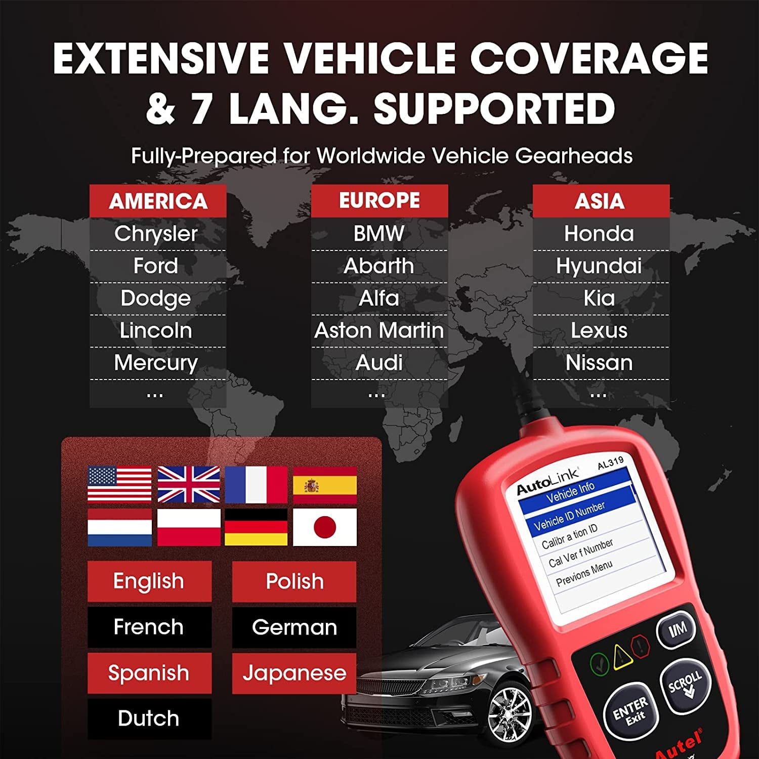 Autel AutoLink AL319 OBD2 Scanner Car Diagnostic Code Reader Automotive Engine Fault CAN Scan Tool