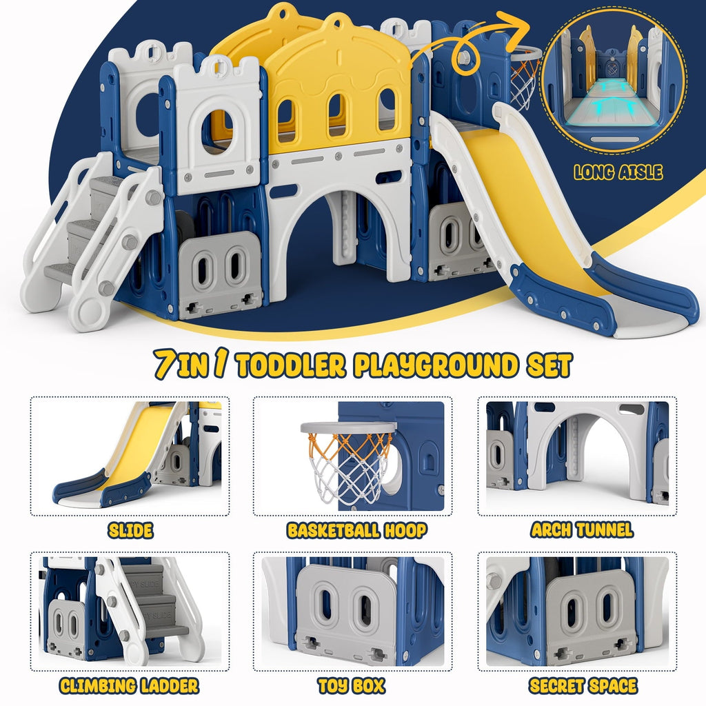 GIKPAL 7 in 1 Toddler Slide Set, Kids Slide for Toddlers Age 1+, Toddler Climber Slide Play Set With Basketball Hoop and Ball, Outdoor Indoor Playground for Toddlers 1-3