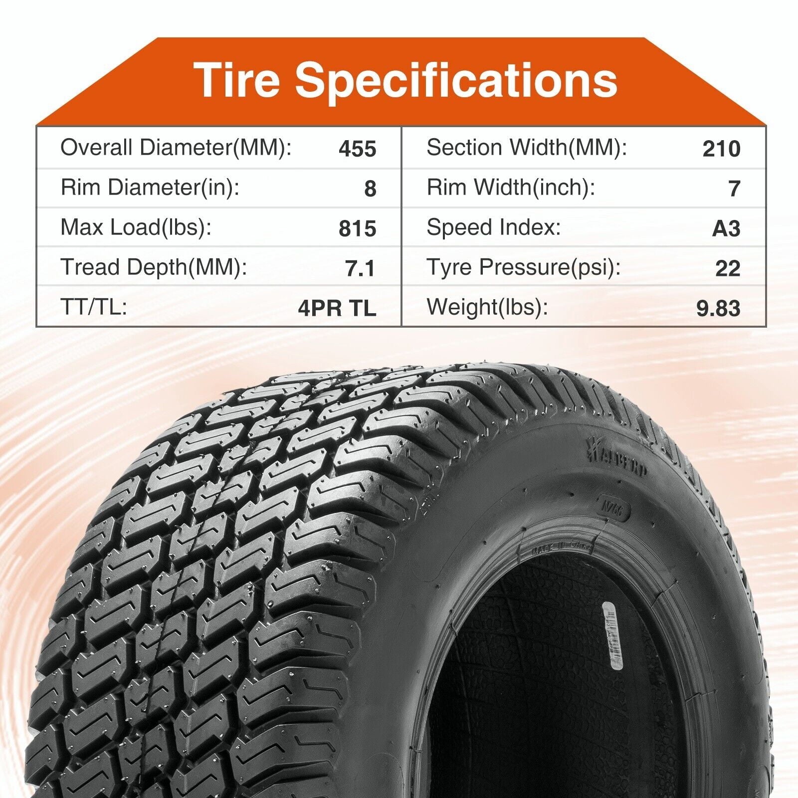 18x8.50-8 Lawn Mower Tires 4Ply 18x8.50x8 18x8.5-8 Garden Tractor Tire Tubeless Heavy Duty  Tyre