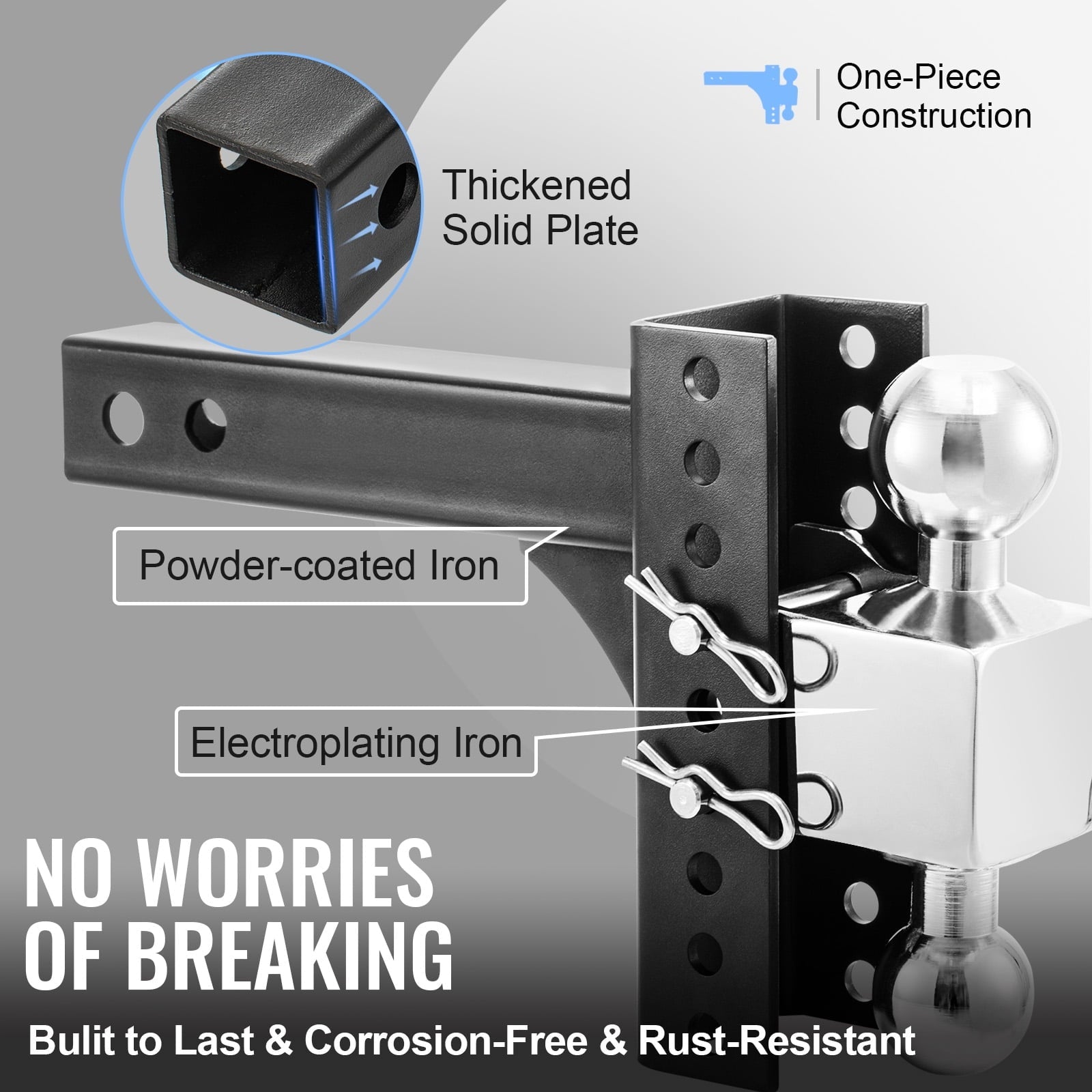 VEVOR Adjustable Trailer Hitch, 8" Rise & Drop Hitch Ball Mount 2.5" Receiver Solid Tube 22,000 lbs Rating, 2 and 2-5/16 inch Stainless Steel Balls w/ Key Lock, for Automotive Trucks Trailers Towing