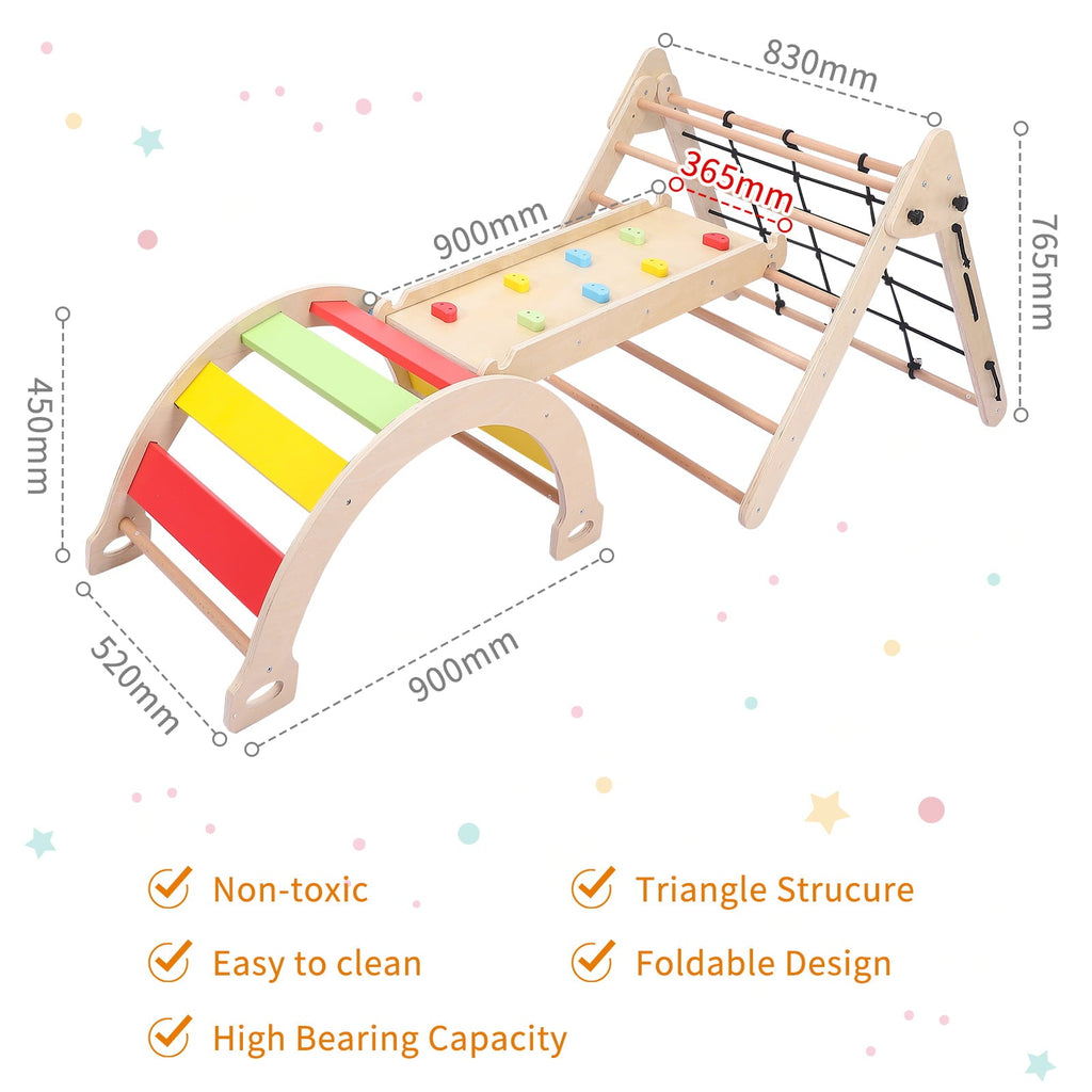 Toddler Indoor Gym Playset, 5-in-1 Wooden Climbing Toys, Triangle Folding Climbing for Climbing & Sliding for Boys and Girls