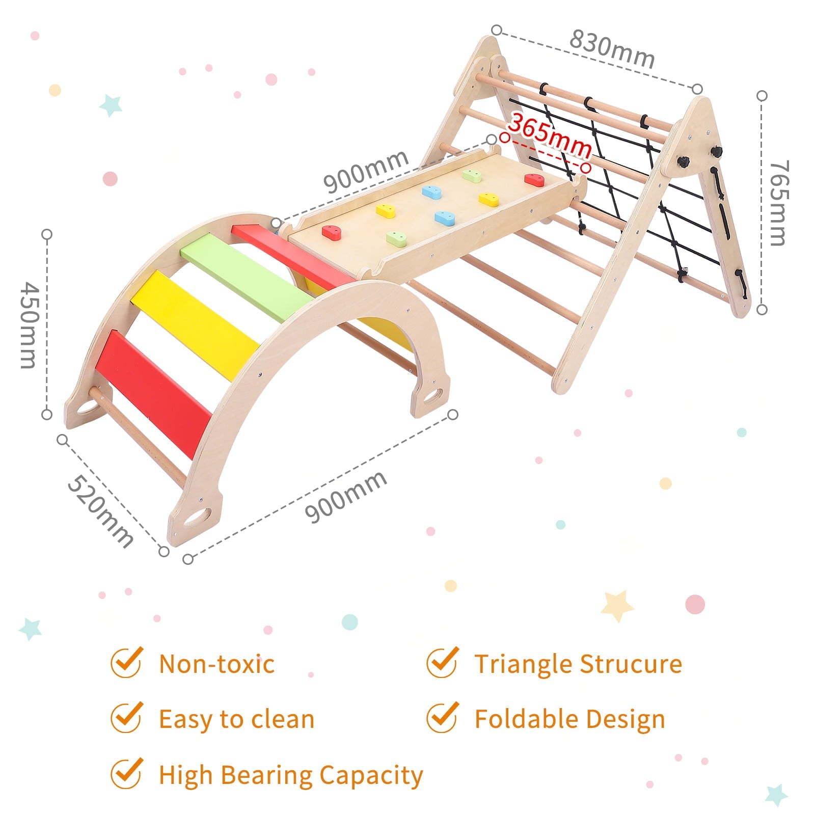 EastVita Toddler Indoor Gym Playset 2-in-1 Wooden Climbing Toys Triangle Folding Climbing for Climbing Sliding for Boys and Girls