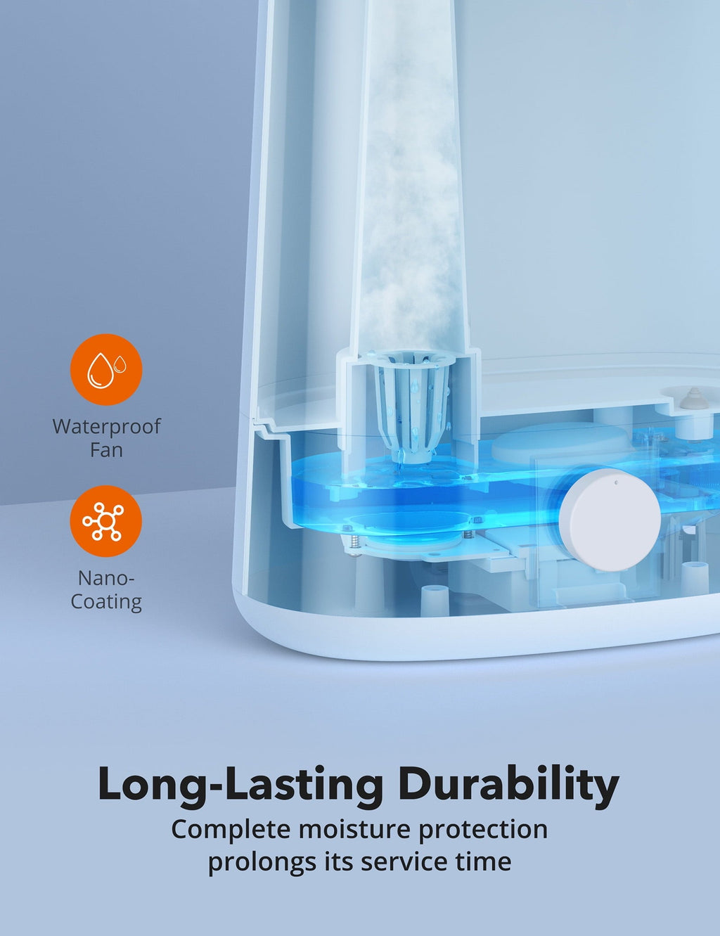 TaoTronics Humidifier, Top Fill 4.5L Ultrasonic Cool Mist Humidifiers with Essential Oil Tray, Nano-Coating, Auto Shut-off for Bedroom, Living Room, Home and Office, 100 sq ft, White