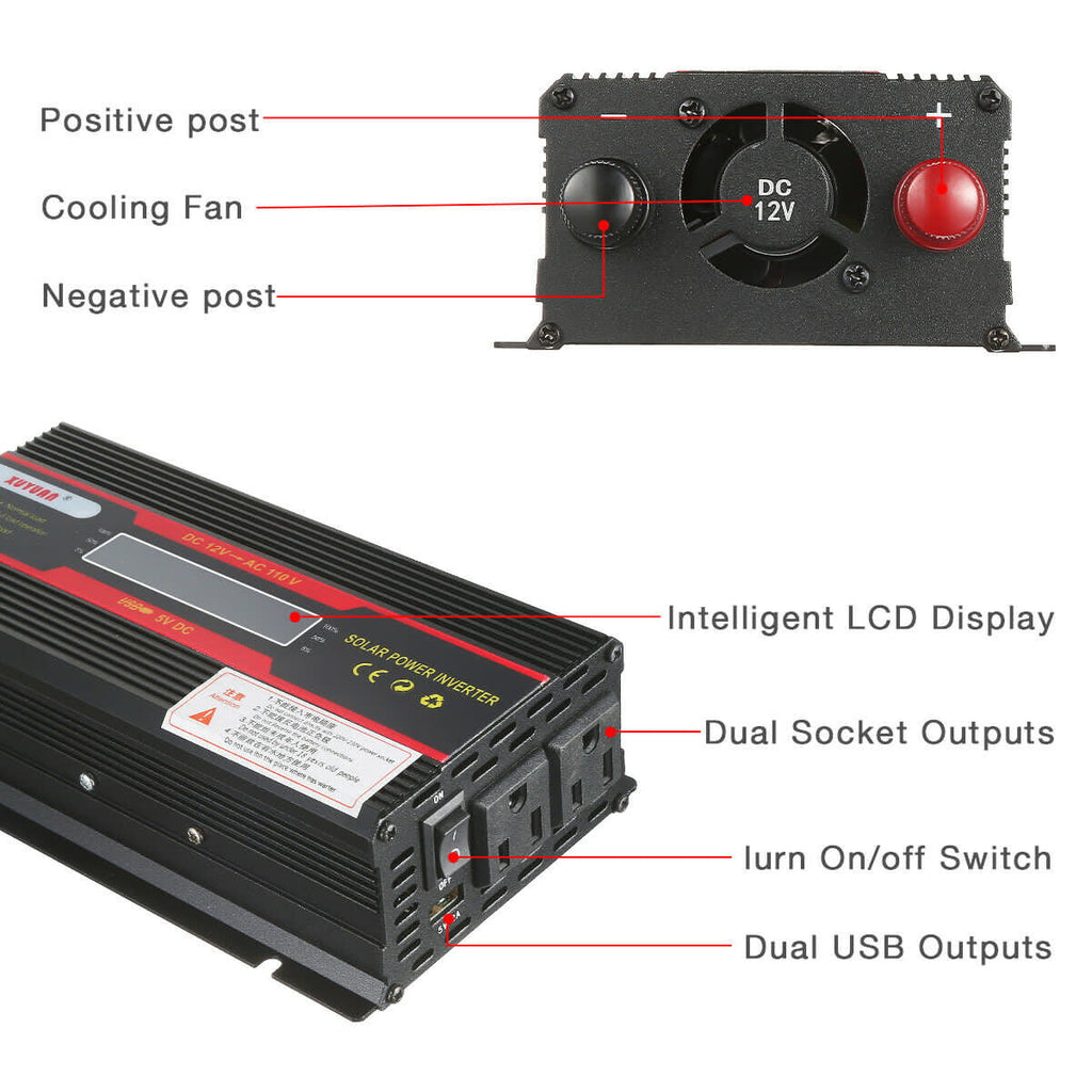 "Car Inverter 6000W, DC 12V to AC 110V Power Inverter with Dual Smart USB Ports Car Adapter Pure Sine Wave Power Voltage Transformer Converter"