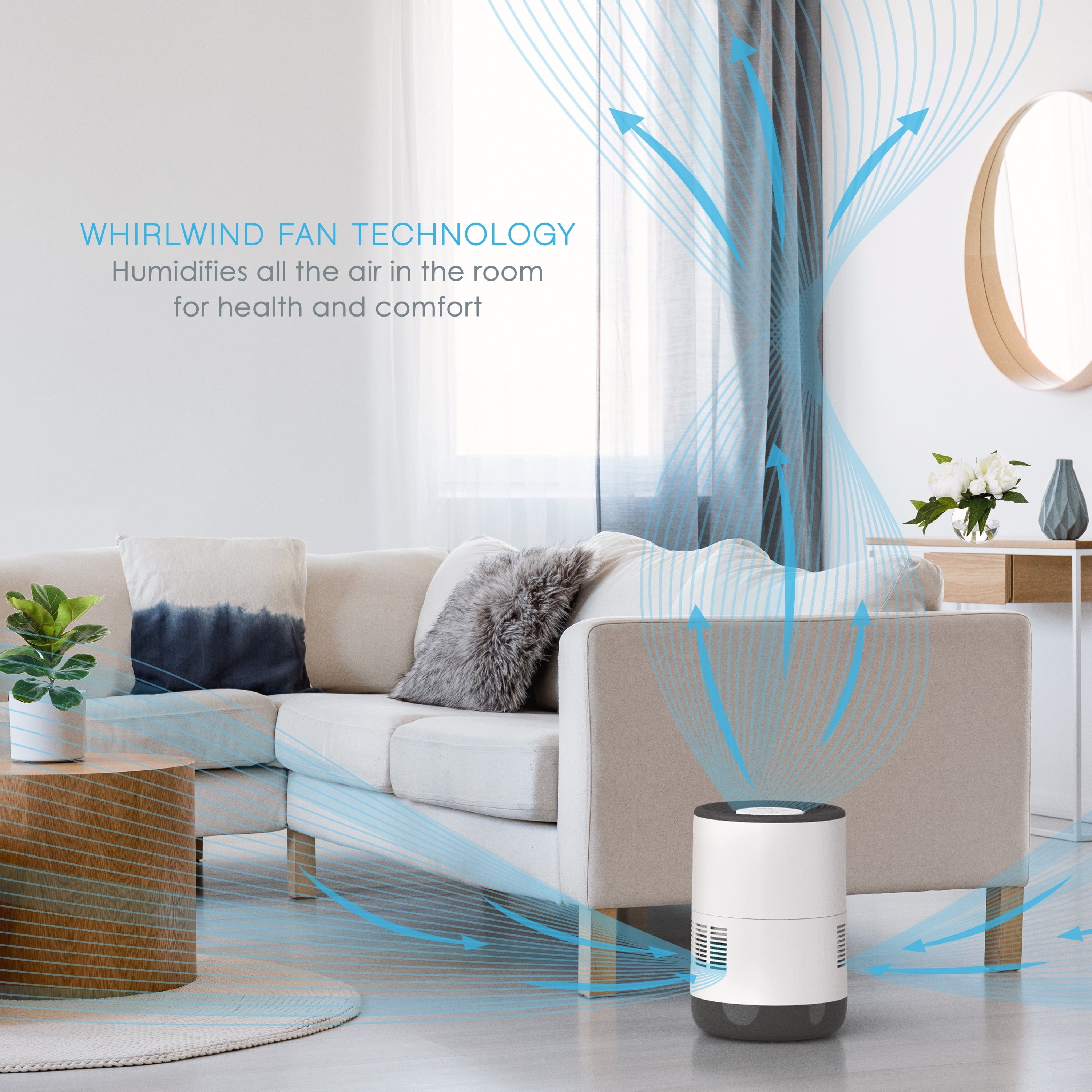 Pure Enrichment® MistAire™ Eva - Mist-Free Evaporative Humidifier (2.8L) with Filter, 4-Speeds, Large Room Coverage up to 500 sq. ft., and Auto Shut-Off Timer