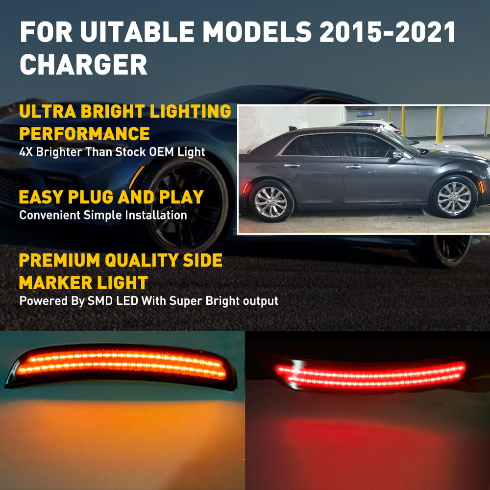 LED Side Marker Light for 2015-2021 Chrysler 300, Smoked Lens Amber/Red