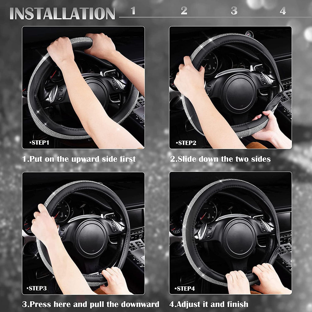 Daretodo Steering Wheel Cover for Women Girls Cute Bling Sparkly Diamond Universal Fit 15 Inch Car Wheel Protector Accessories
