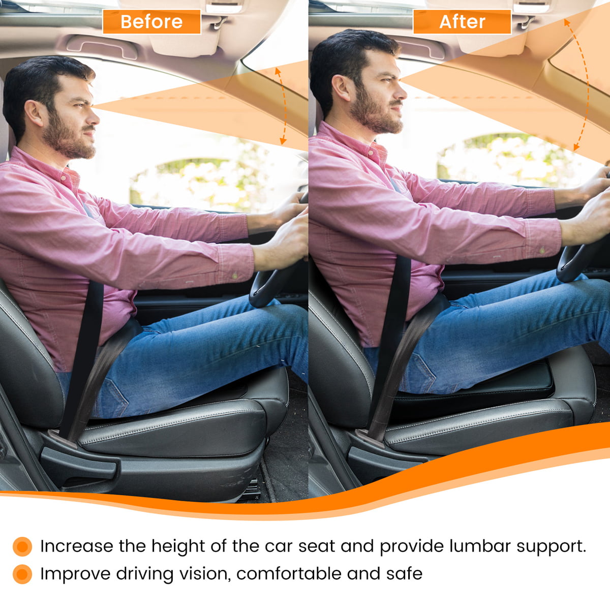 ELUTO High-Density Memory Foam Seat Cushion, Ergonomic Design for Office, Car, & Home Use with Waterproof & Non-Slip Features (Black)