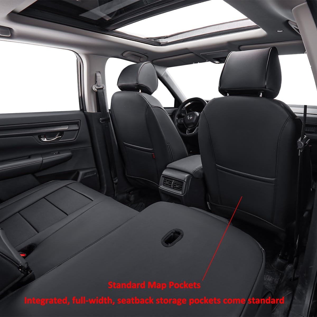 EKR Custom Fit CRV Seat Covers for Honda CRV EX,EXL,Hybrid 2023 2024 - Full Set Breathable Leather Auto Seat Covers(Black)