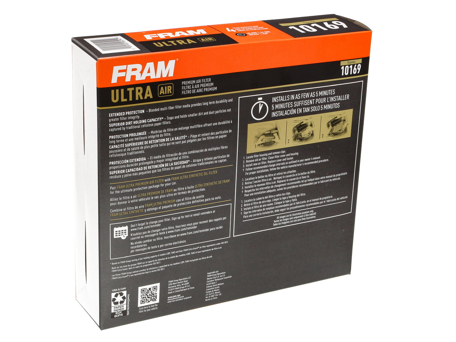 FRAM Ultra Air XGA10169, Premium Engine Air Filter for Lexus, Scion, Toyota Vehicles Fits select: 2018 TOYOTA COROLLA, 2006-2012 TOYOTA RAV4