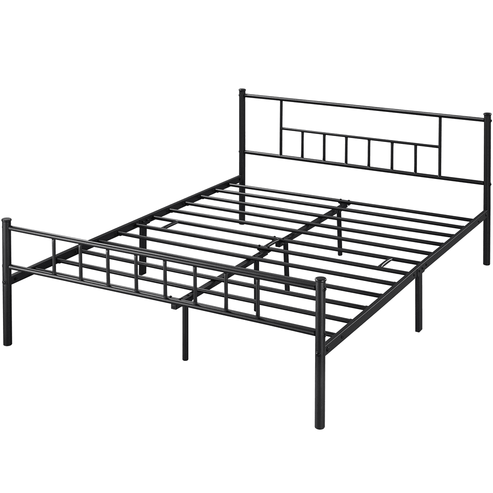 Easyfashion Jorge Queen Metal Platform Bed with Spindle Headboard and Footboard, Black