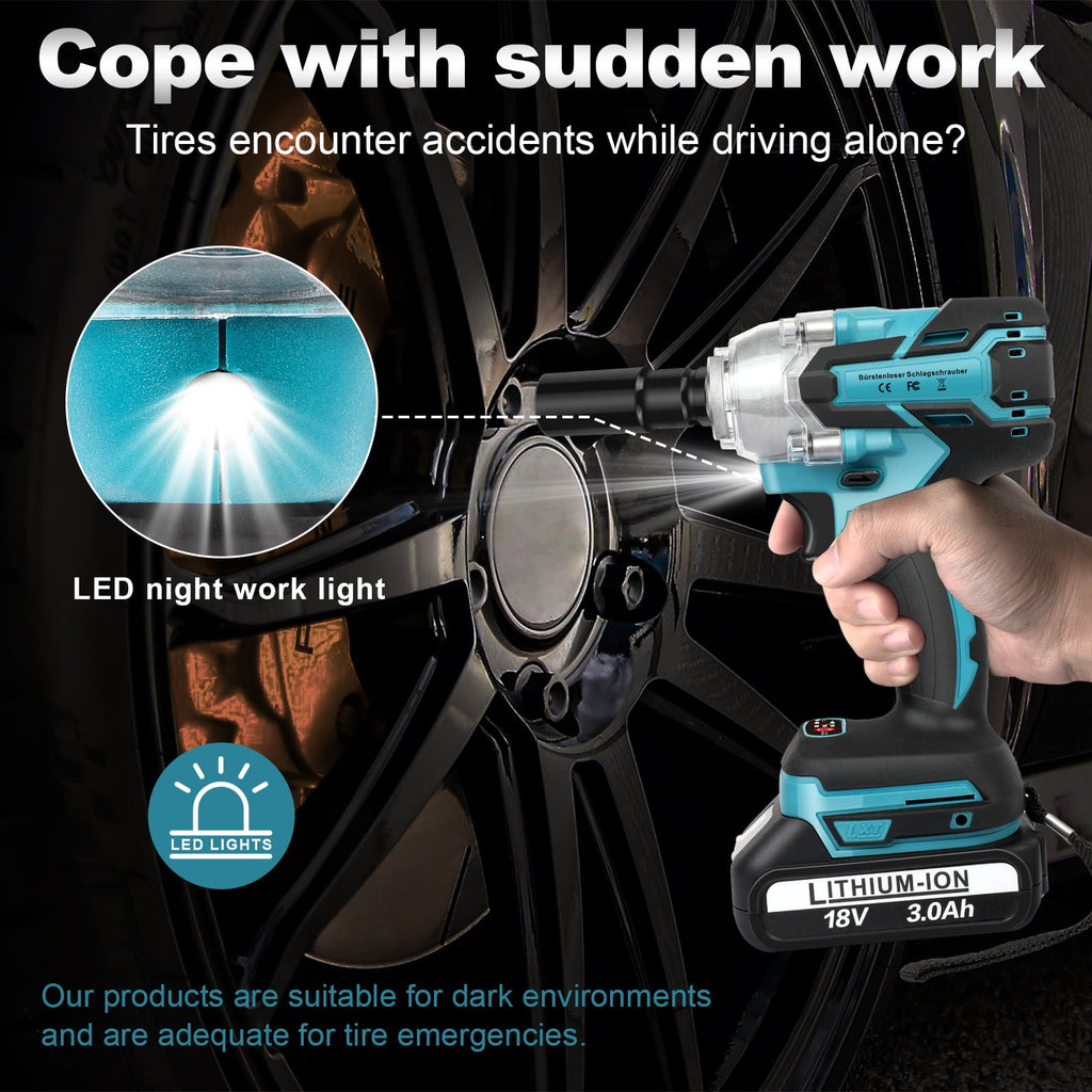 Cordless Impact Wrench Brushless Impact Wrench 1/2 inch Max Torque 550Nm 3200RPM w/ 2x 3.0 Battery 6 Sockets High Torque Power Impact Wrench for Car Home