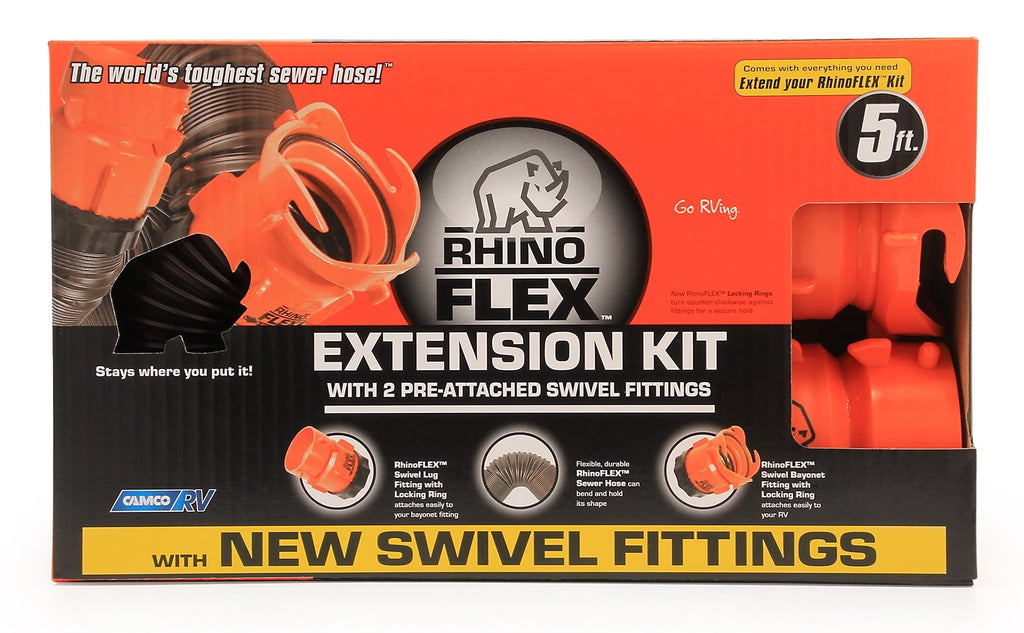 Camco 39765 RhinoFLEX 5' RV Sewer Hose Extension Kit with Swivel Fitting