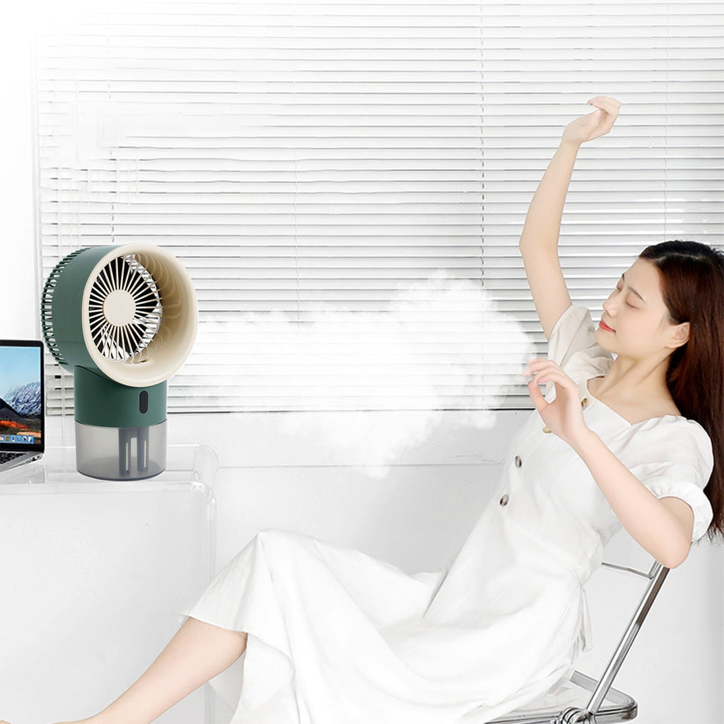 Yyeselk USB Mini Refrigerated Wind Conditioner, Home Small Chiller, Portable Mobile Humidification Night Light Desktop Water-cooled Fan, Built-in Battery Model