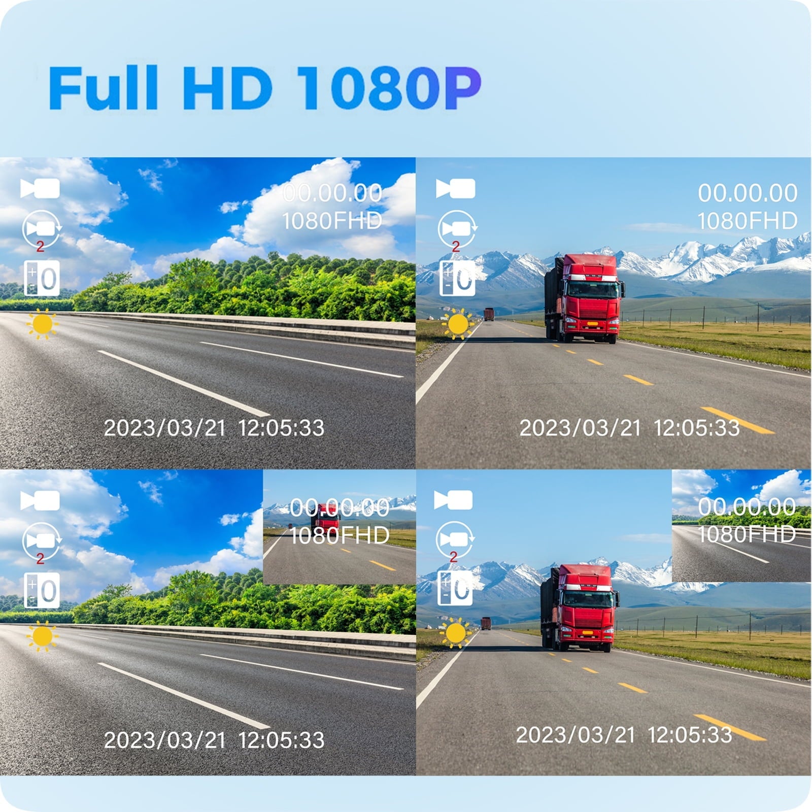 3 Channel Dash Cam Front and Rear Inside with 2" IPS Screen, 1080P Dashcam Three Way Triple Car Camera with IR Night Vision, Loop Recording, G-Sensor, Parking Monitor, 24 Hours Recording