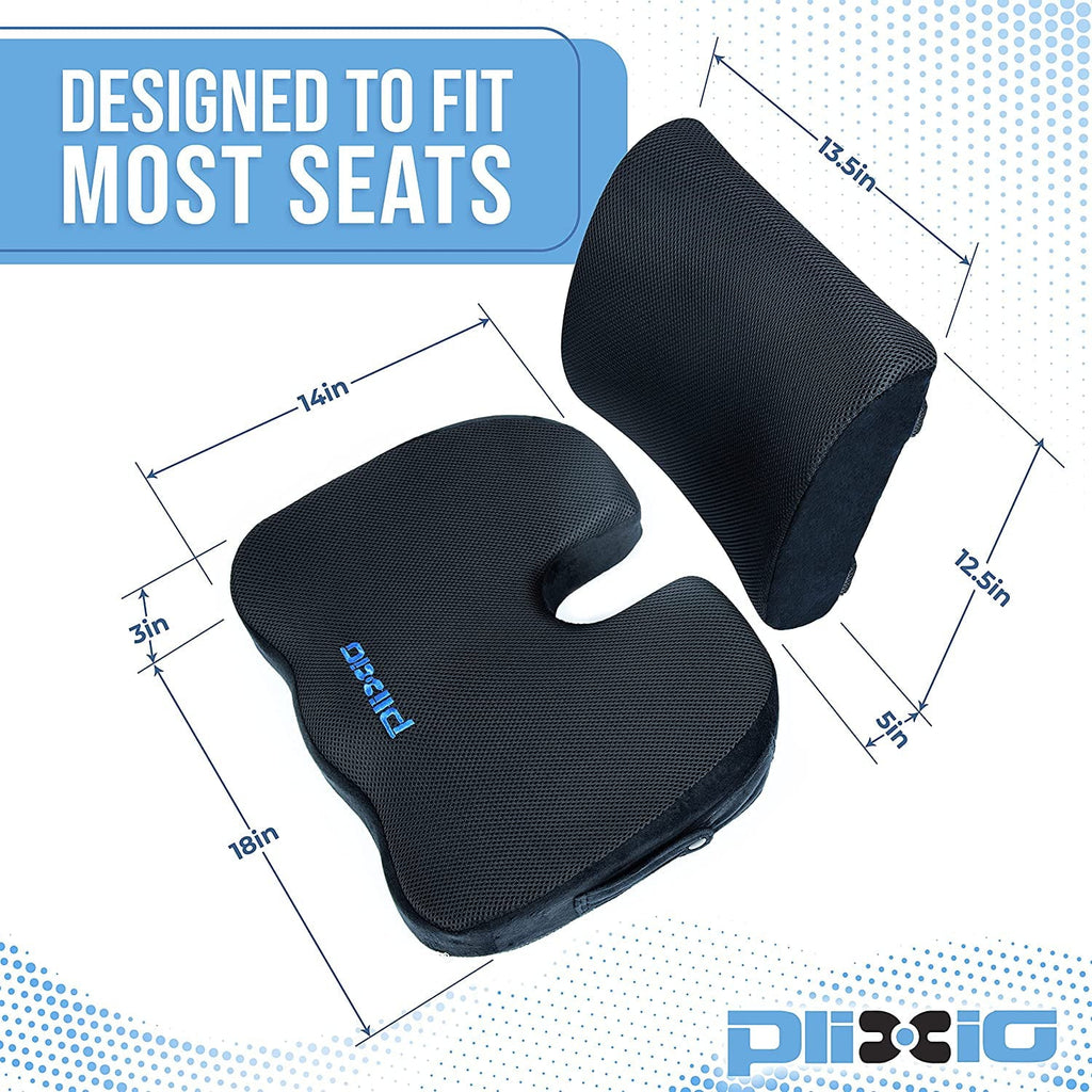 Aptoco Pain Relief and Comfort Premium Memory Foam Lumbar Back Support Pillow and Seat Cushion Set for Office Chairs and Car Seats, Suits Alleviates Sciatica, Coccyx, Back, and Tailbone Pain