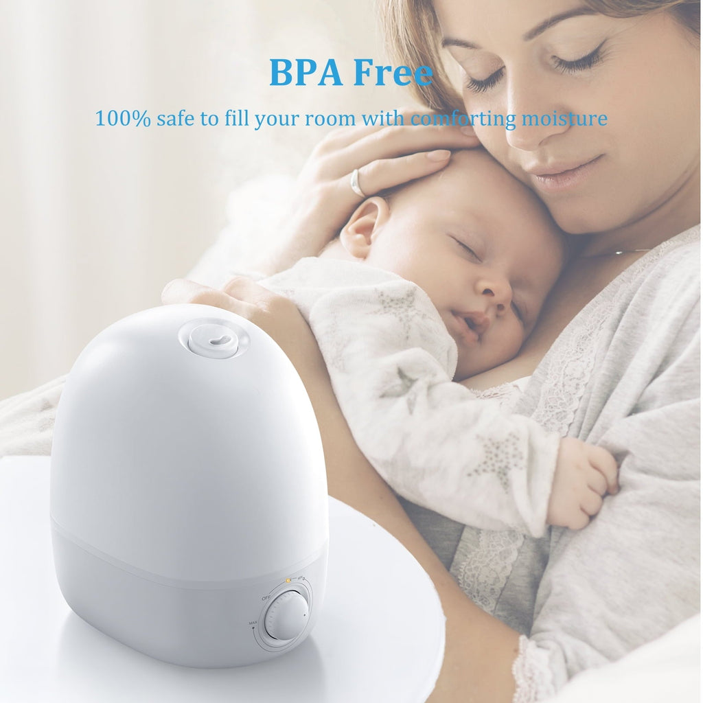 TaoTronics Humidifiers, 2.5L Ultrasonic Cool Mist Humidifier, 26dB Whisper Quiet Essential Oil Diffuser with Night Light for Baby Room, Nursery, Bedroom, Home, Office, White