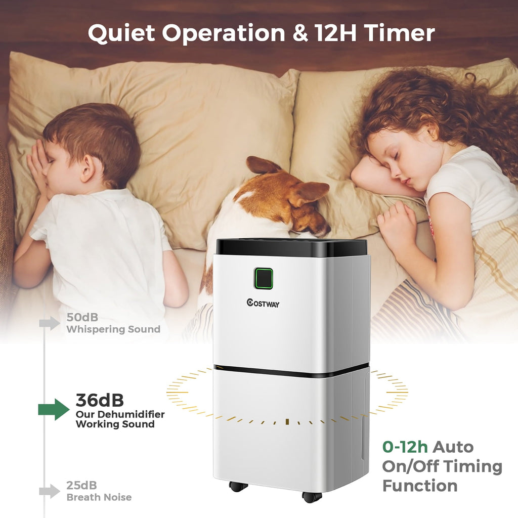 Costway 1500 Sq. Ft Portable 24 Pints Dehumidifier To Large Room with 3 Color LED Light