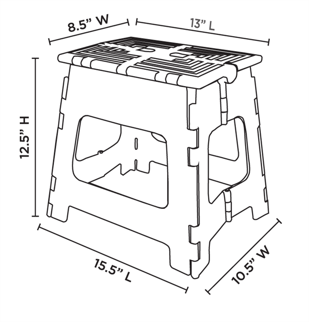 House 2 Home, Wide 12.5" Plastic 1 Step Folding Step Stool Gray