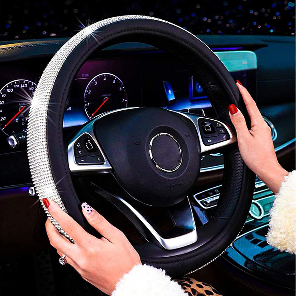 Daretodo Steering Wheel Cover for Women Girls Cute Bling Sparkly Diamond Universal Fit 15 Inch Car Wheel Protector Accessories