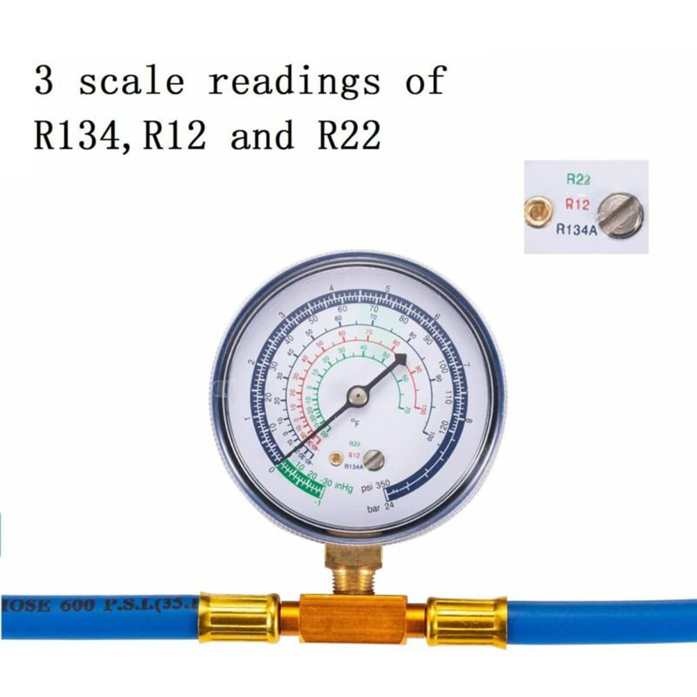 Bullet Piercing Tap Valve Kit R134A Charging Hose Can Tap with Gauge R-12/R-22