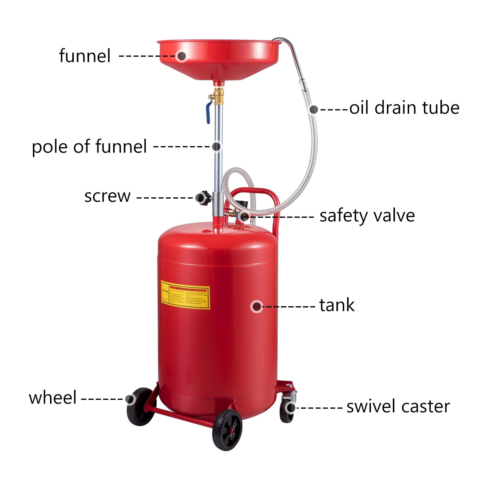 VEVOR Waste Oil Drain Tank 20 Gallons Portable Air Operated Drainer, Container, Fluid Fuel Transfer Drainage, Adjustable Funnel Height, with Wheel