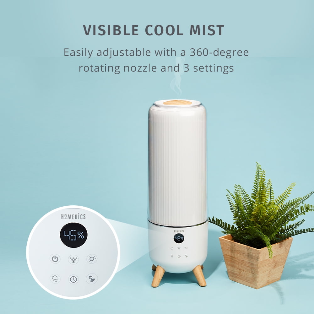 HoMedics Total Comfort Deluxe Ultrasonic Humidifier Top Fill, Large Humidifier for for Bedroom, Plants, Office - Top-Fill 1.47 Gallon White UHE-CMTF91