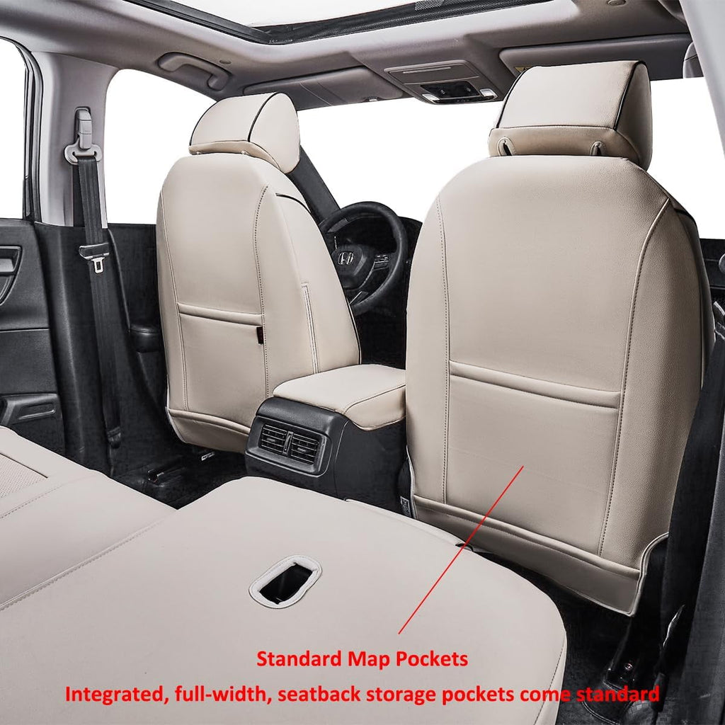 EKR Custom Fit CRV Seat Covers for Honda CRV EX,EXL,Hybrid 2023 2024 - Full Set Breathable Leather Auto Seat Covers(Beige)