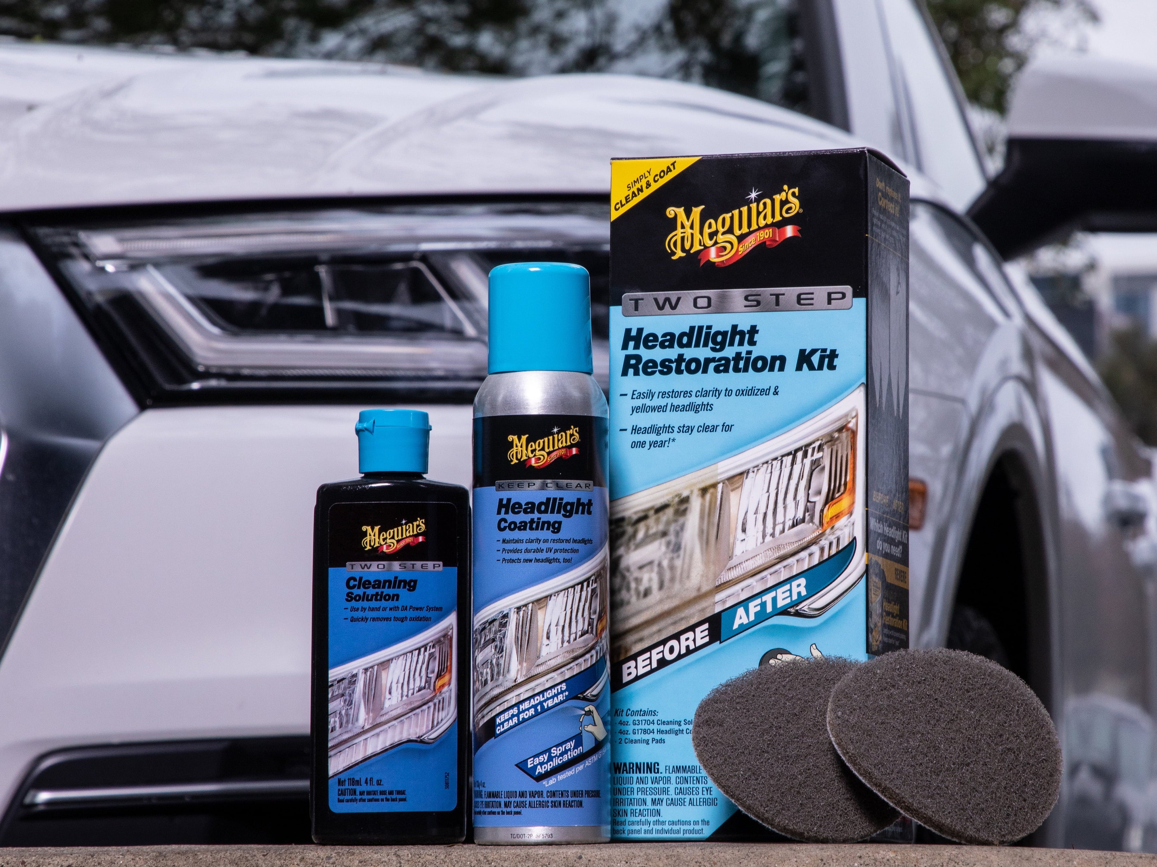 Meguiar's Two Step Headlight Restoration Kit, Clear – Cleaning Solution, 4 Count (1 Pack)