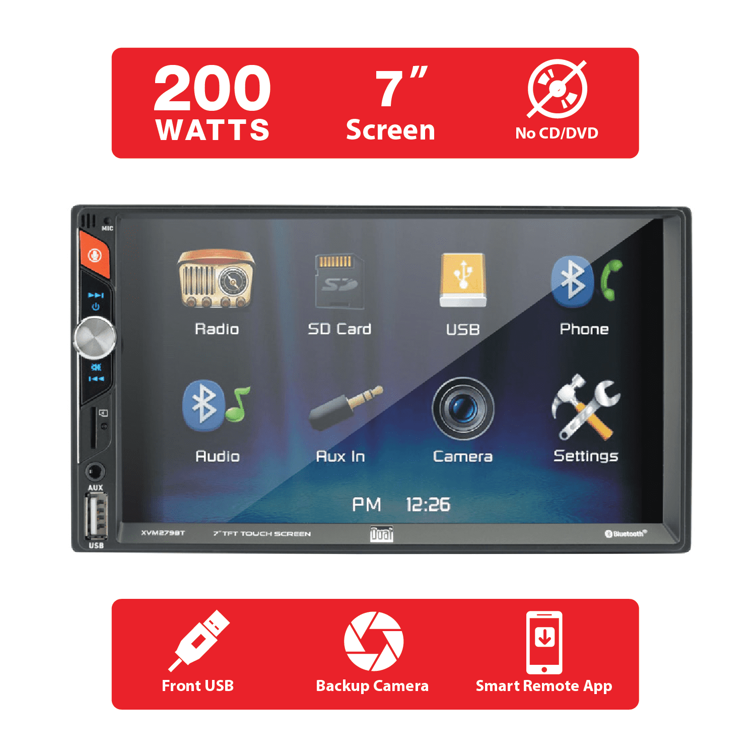 Dual Electronics 7" Double DIN Car Stereo BUNDLE with 6.5" 2-Way Speakers.  200W, LED Touch Screen, Bluetooth Connectivity, New