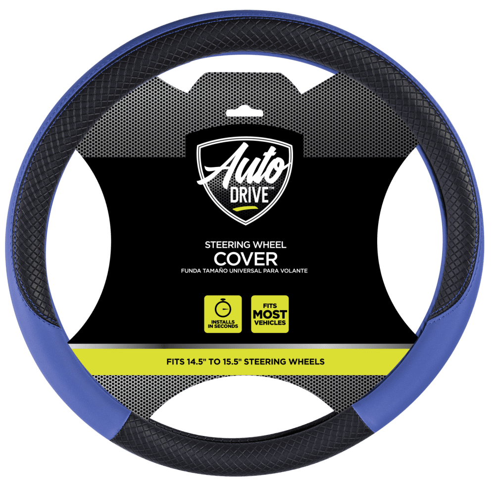 Auto Drive 1 Piece Steering Wheel Cover Racer Blue, Universal Fit